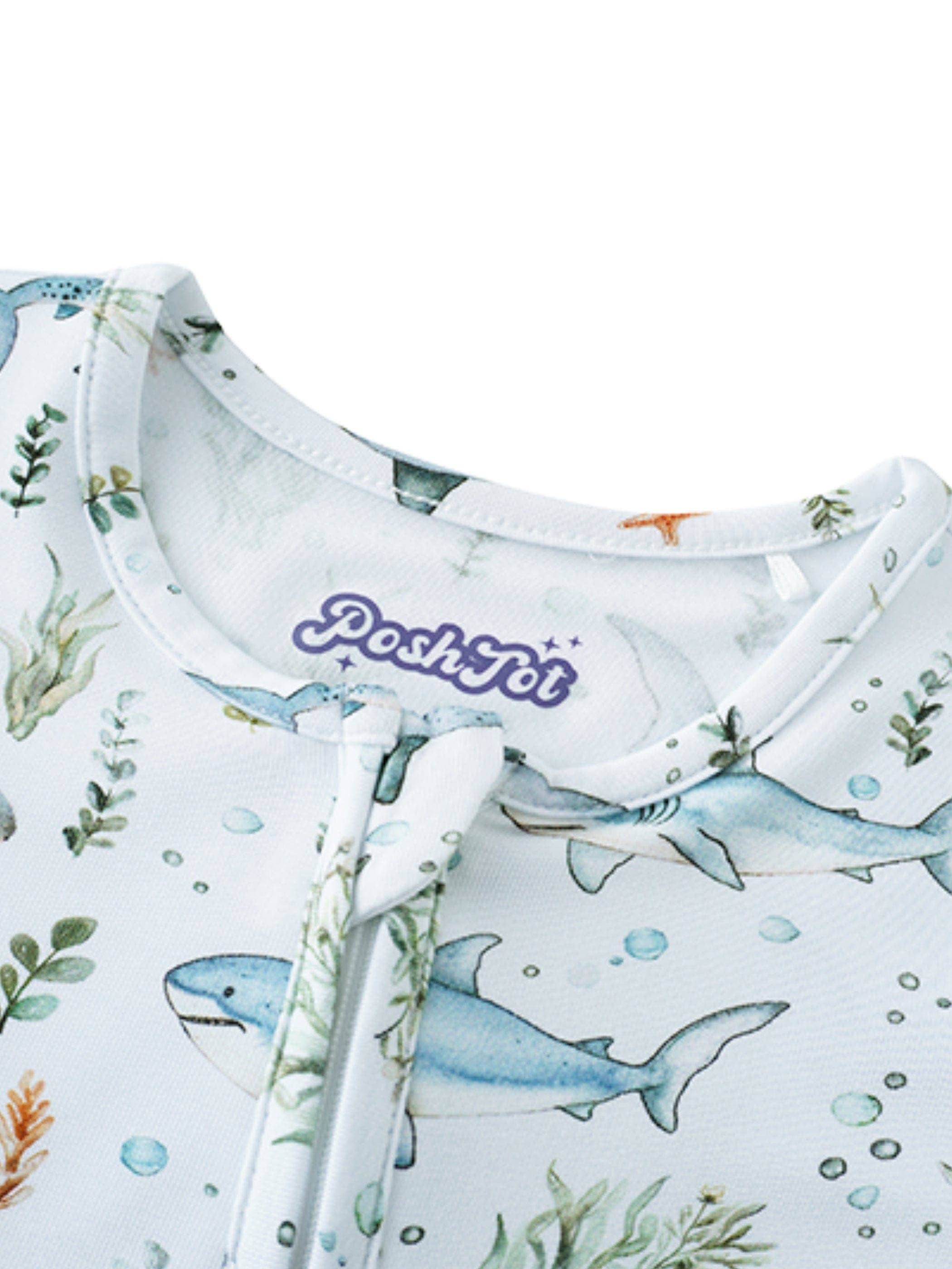 PoshTOT Shark Bamboo Baby Convertible Zippy Romper: 12-18M