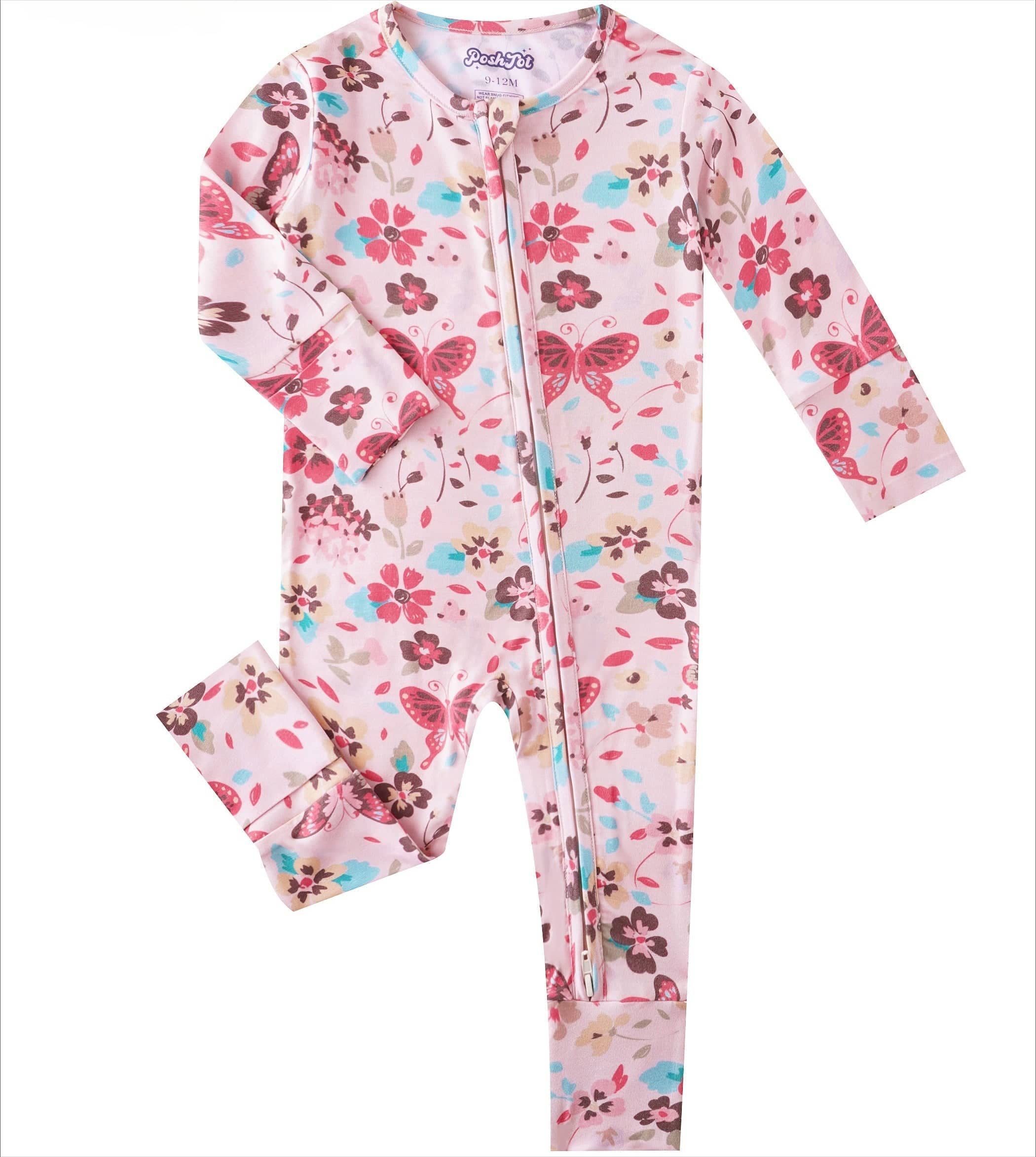 PoshTOT Butterfly Bamboo Baby Convertible Zippy Romper: 6-9M