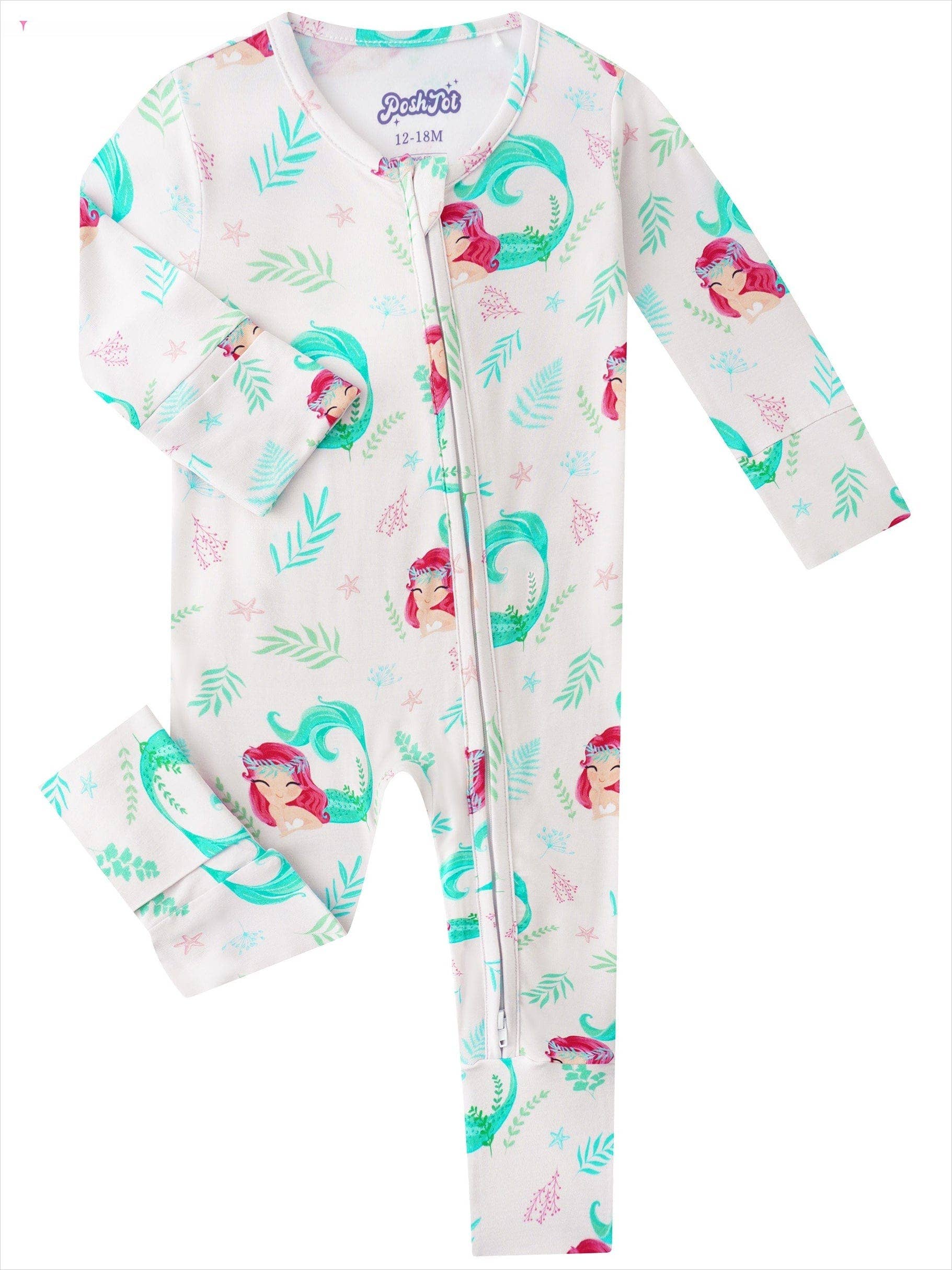 PoshTOT Mermaid Bamboo Baby Convertible Zippy Romper: 18-24M