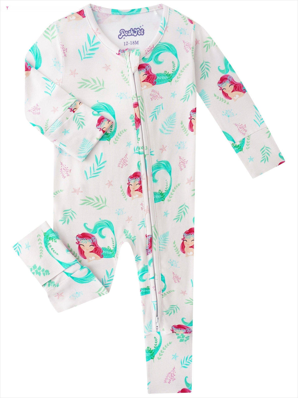 PoshTOT Mermaid Bamboo Baby Convertible Zippy Romper: 3-6M