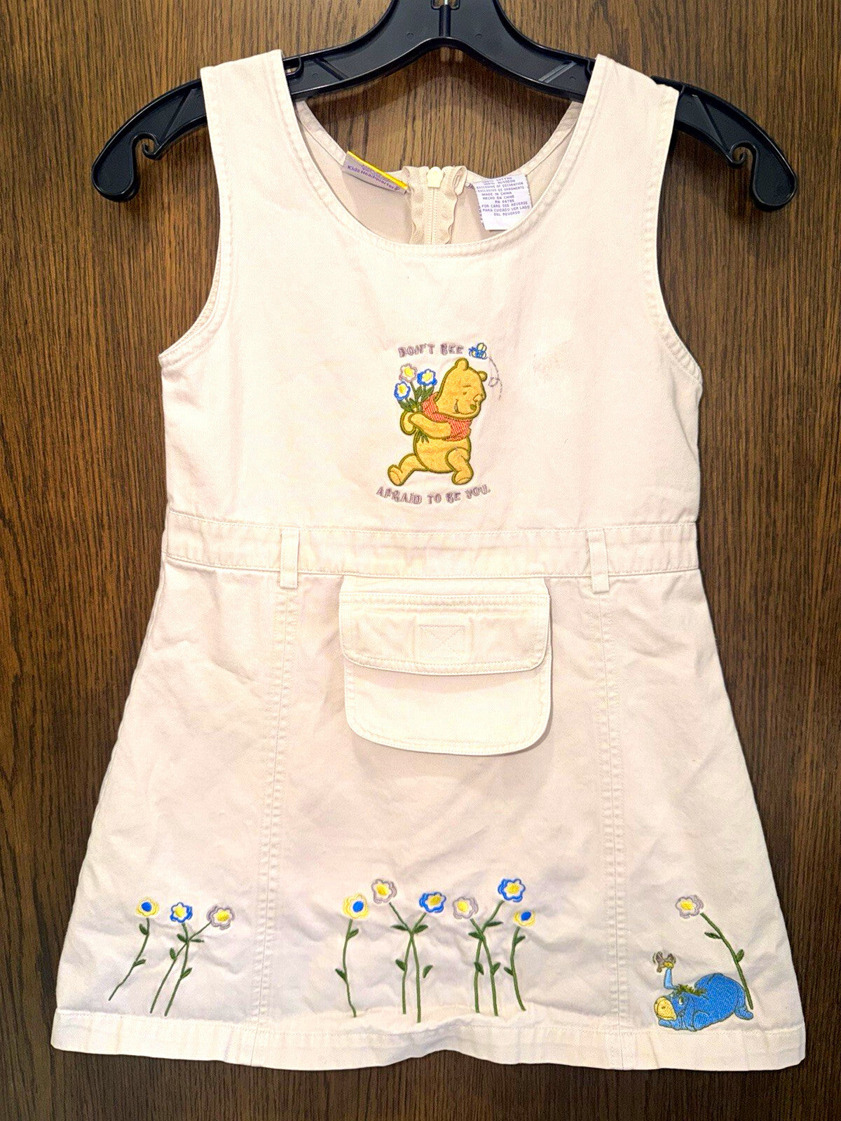 Vintage Disney Winnie the Pooh Eeyore Embroidered Jumper Dress Girls 7/8 Y2K