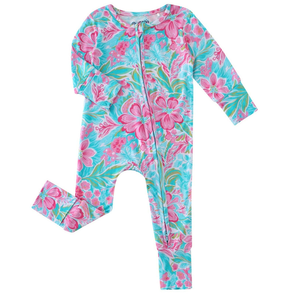 PoshTOT Summer Floral Bamboo Baby Convertible Zippy Romper: 2T