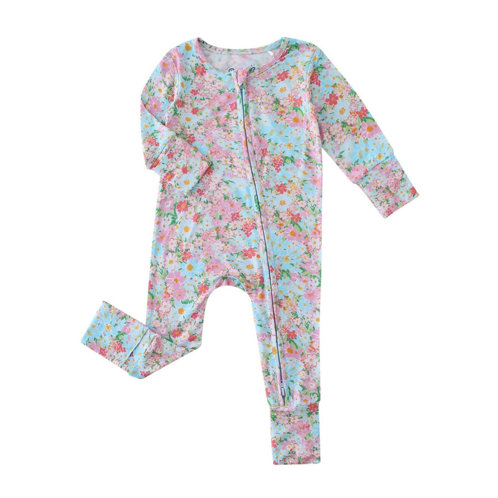 PoshTOT Spring Floral Bamboo Baby Convertible Zippy Romper: 3-6M