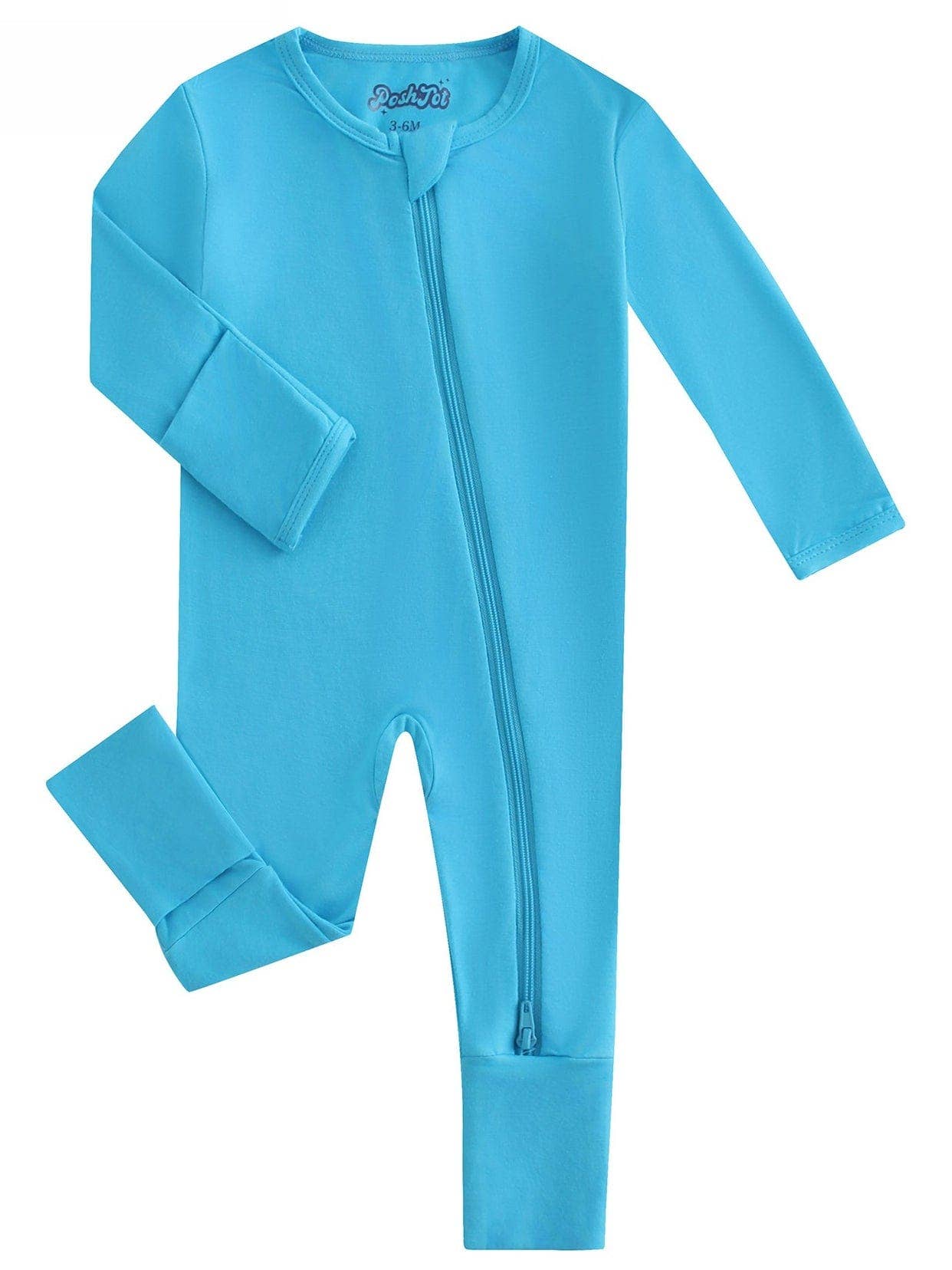 PoshTOT Blue Bamboo Baby Convertible Zippy Romper: 9-12M