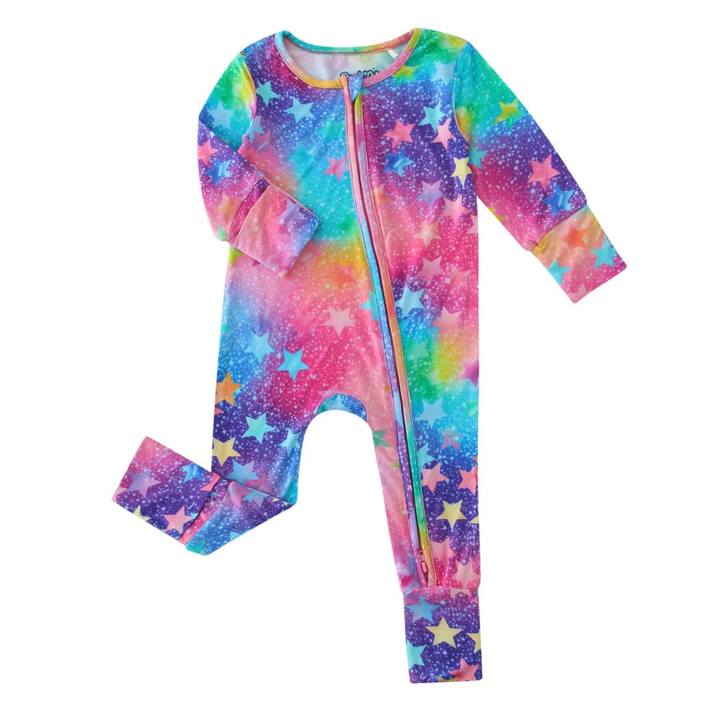 PoshTOT Colorful Stars Bamboo Baby Convertible Zippy Romper: Star / 0-3M