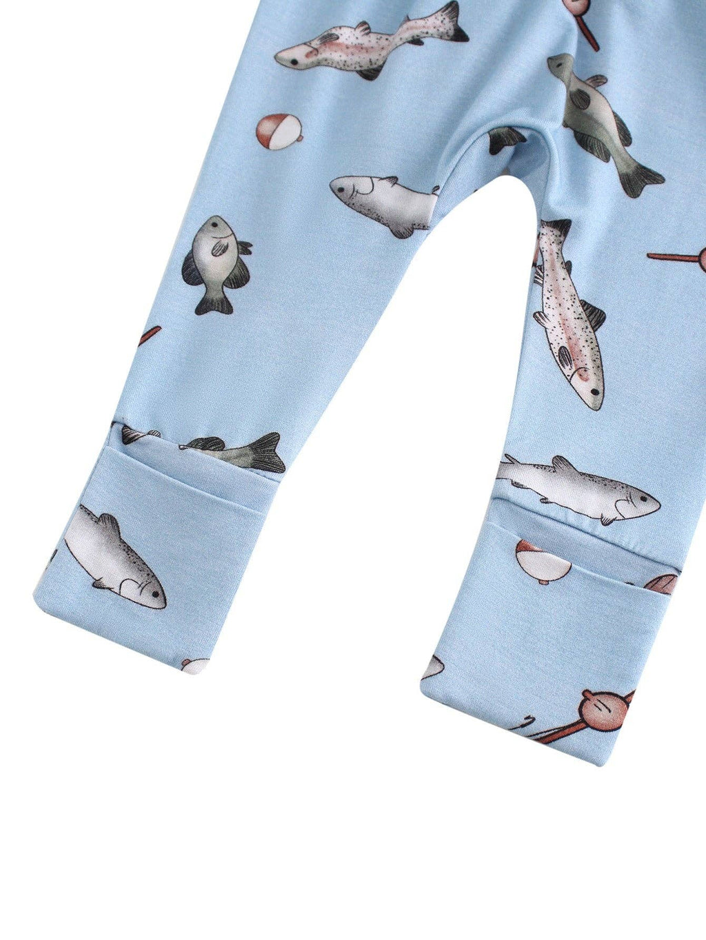 PoshTOT Blue Fish Bamboo Baby Convertible Zippy Romper: 6-9M
