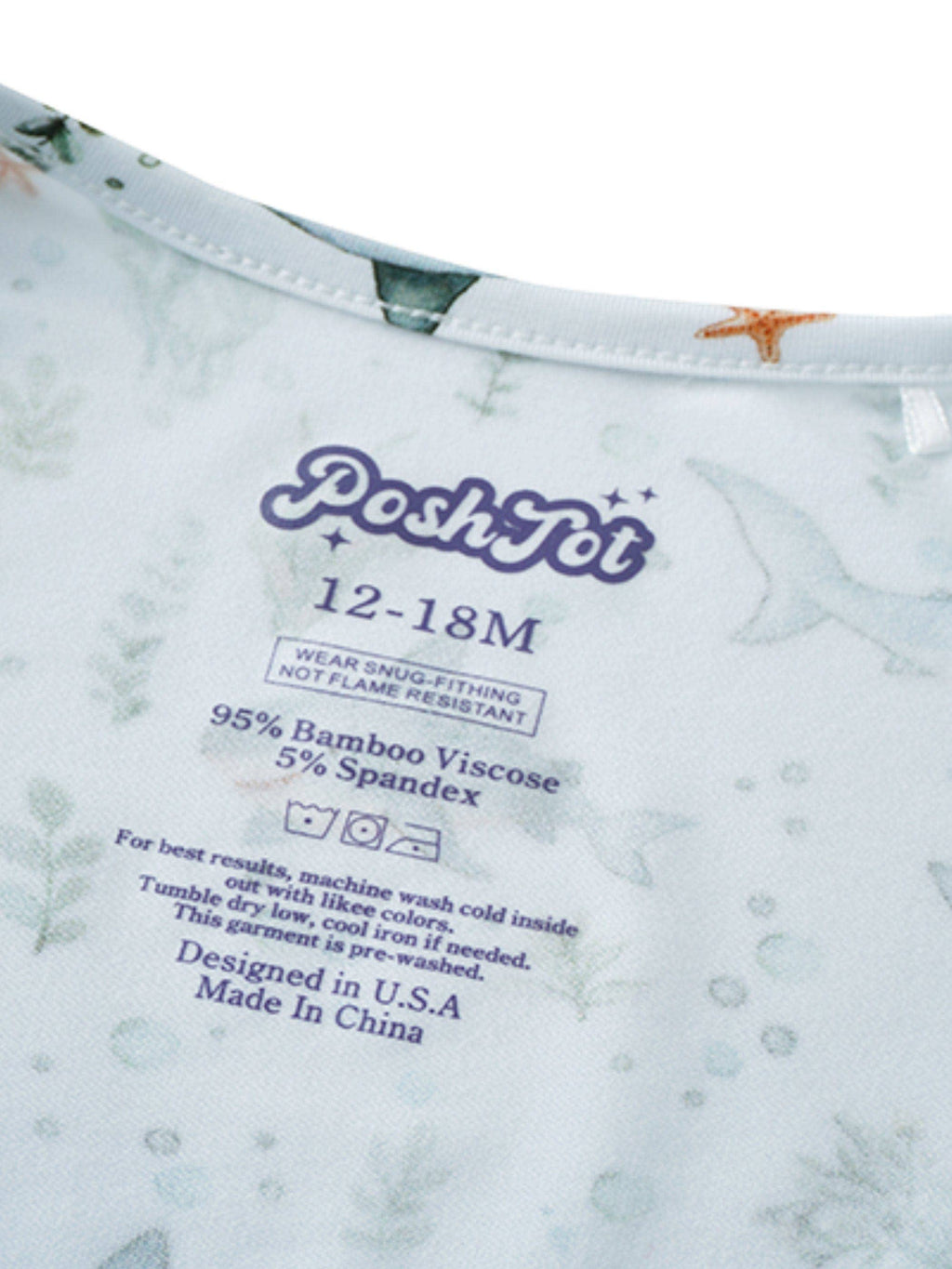 PoshTOT Shark Bamboo Baby Convertible Zippy Romper: 12-18M