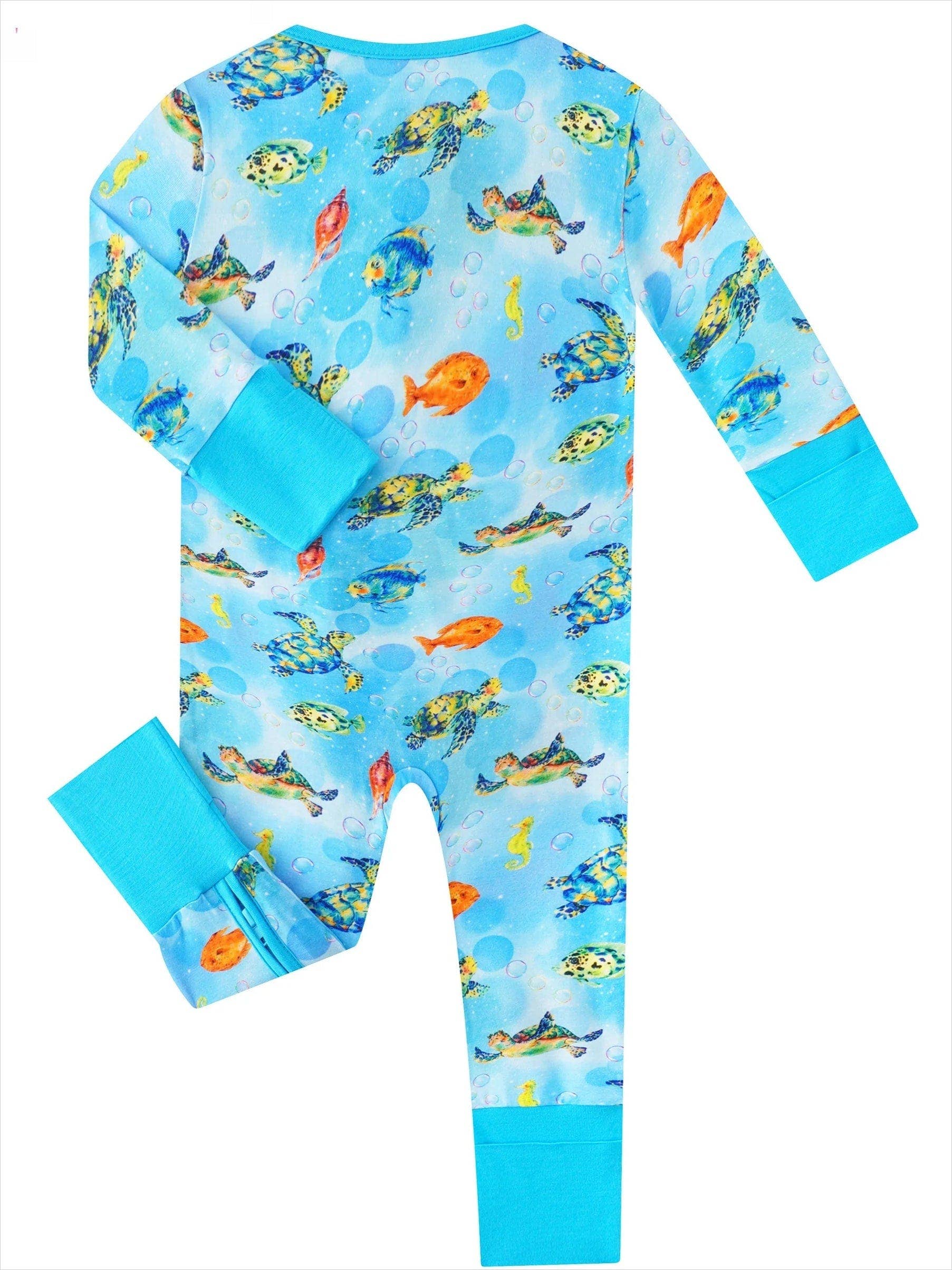 PoshTOT Sea Turtle Bamboo Baby Convertible Zippy Romper: 18-24M