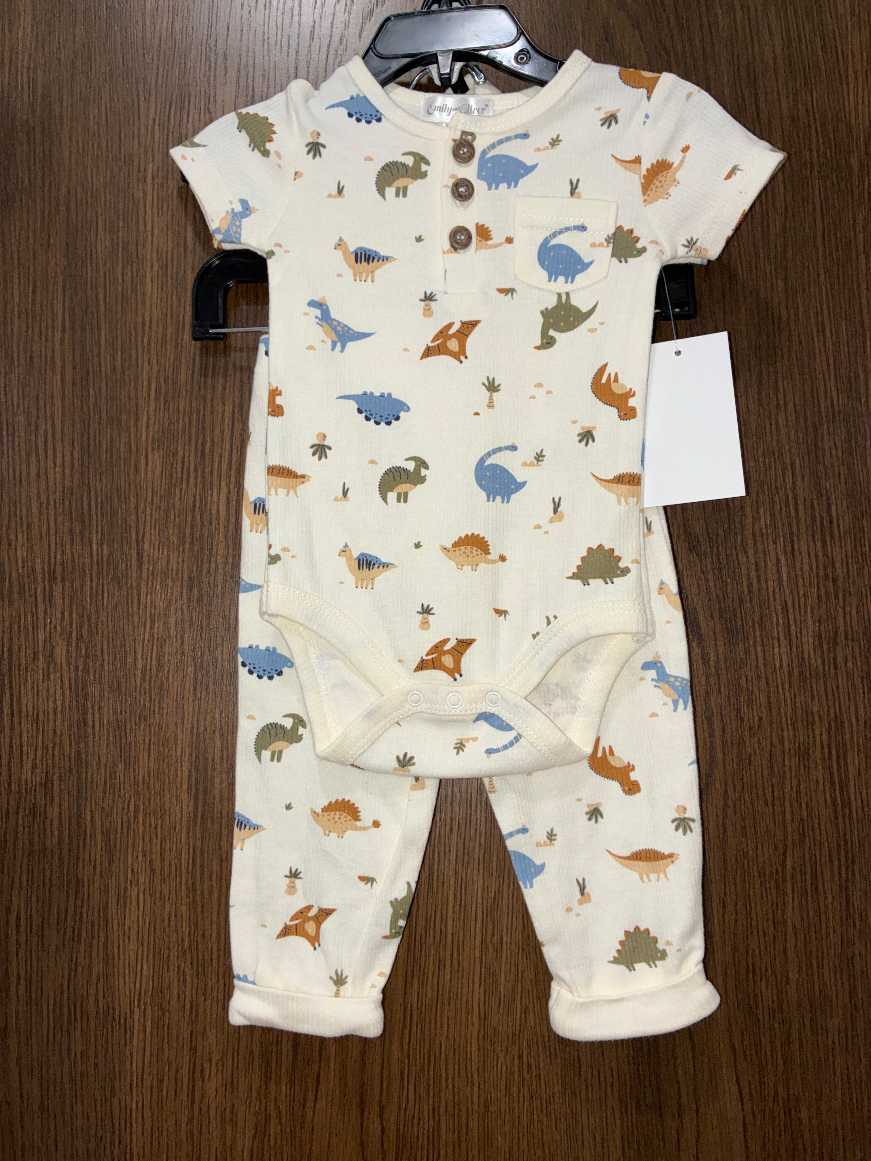 Boys Emily and Oliver Dinosaur Sleep Set Size 3-6 Months NWOT