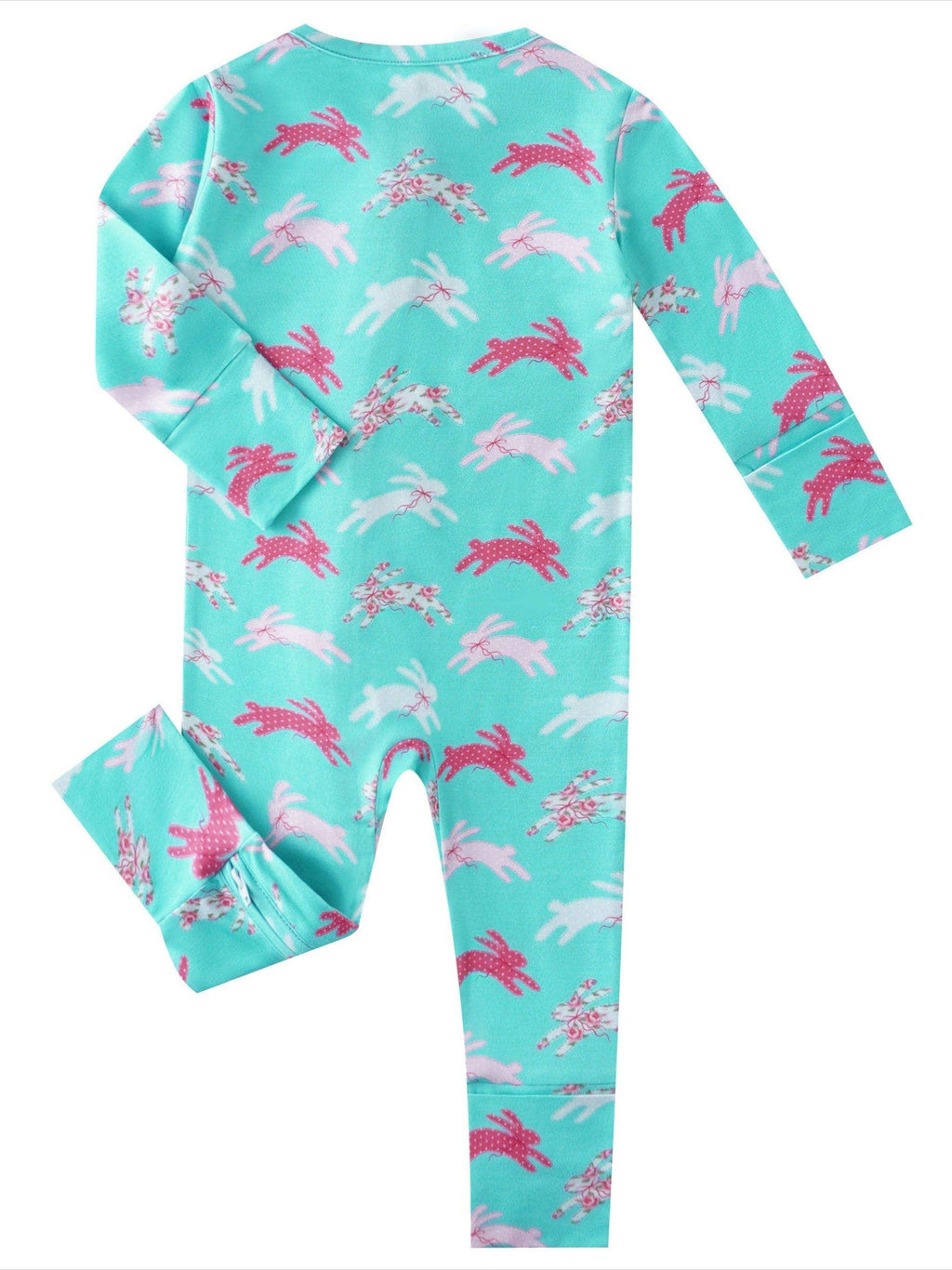 PoshTOT Little Flower Rabbit Bamboo Baby Convertible Zippy Romper: 3-6M