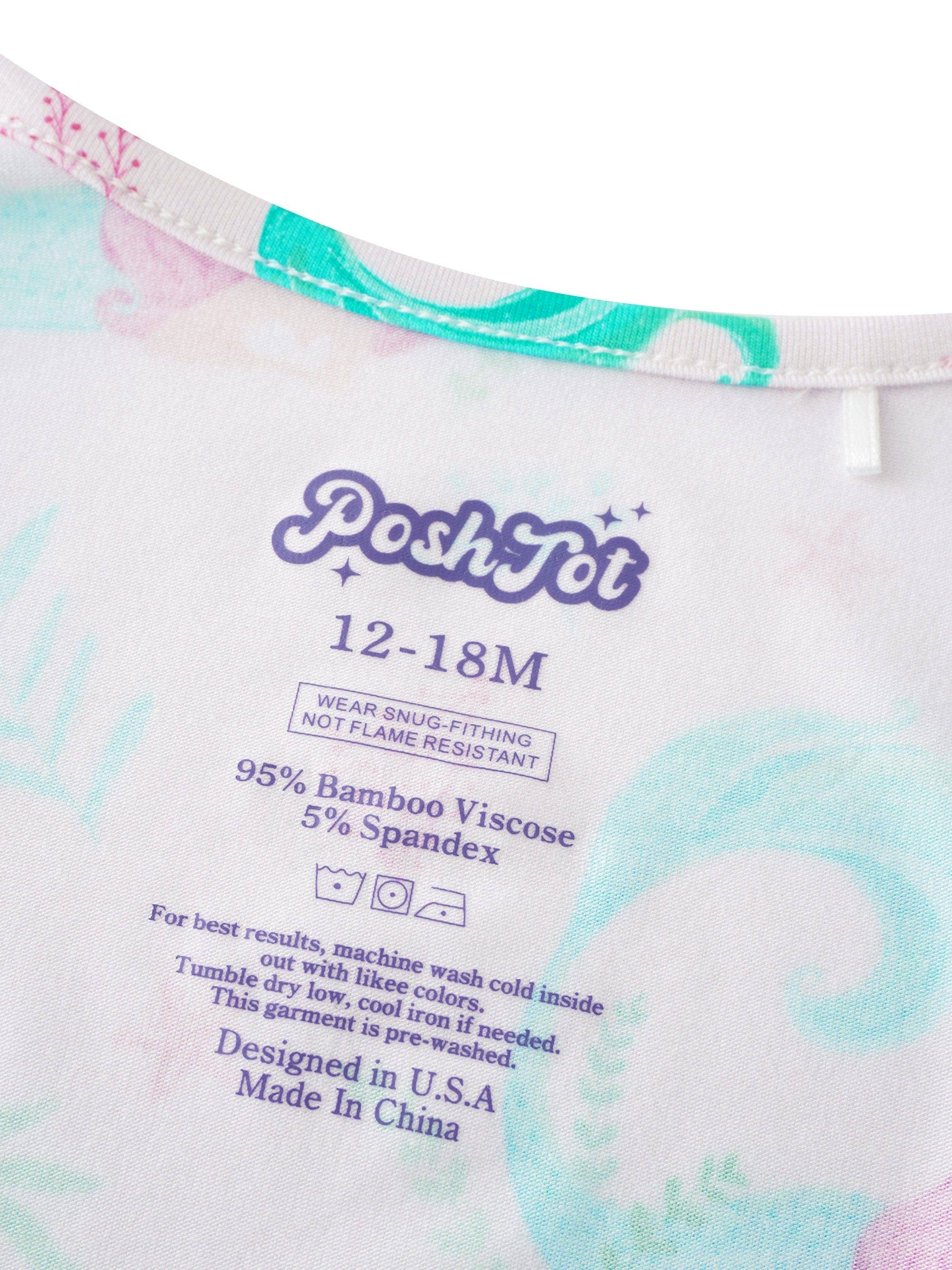 PoshTOT Mermaid Bamboo Baby Convertible Zippy Romper: 9-12M