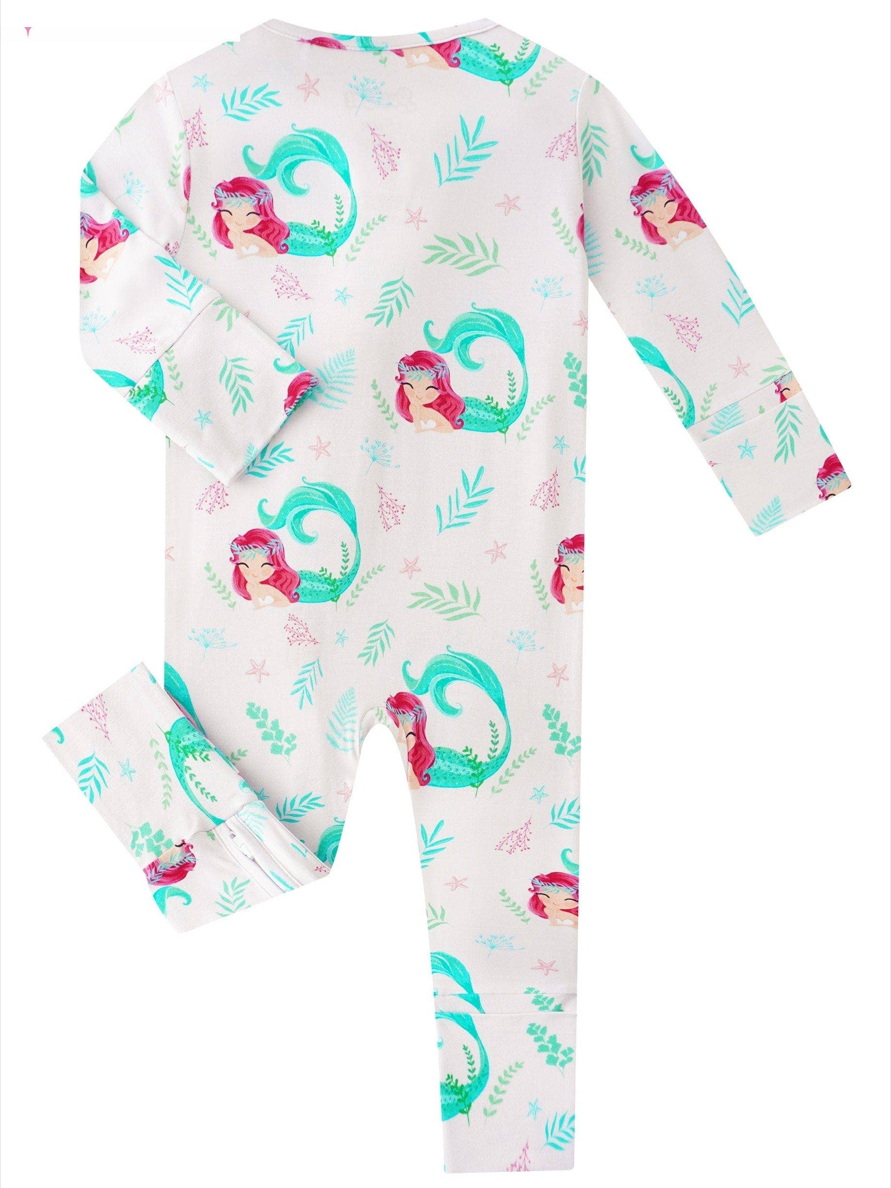 PoshTOT Mermaid Bamboo Baby Convertible Zippy Romper: 9-12M