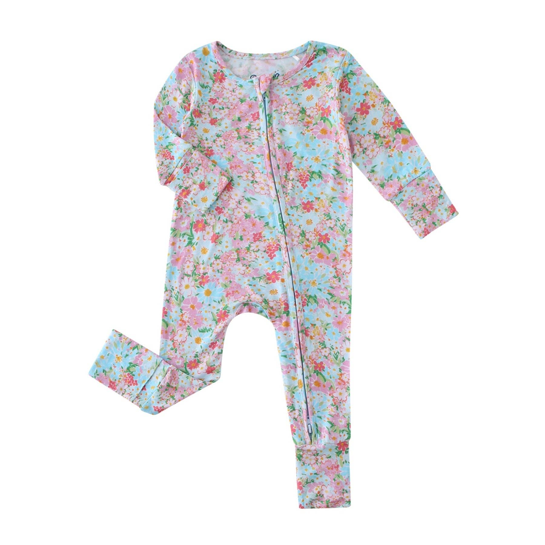 PoshTOT Spring Floral Bamboo Baby Convertible Zippy Romper: 12-18M