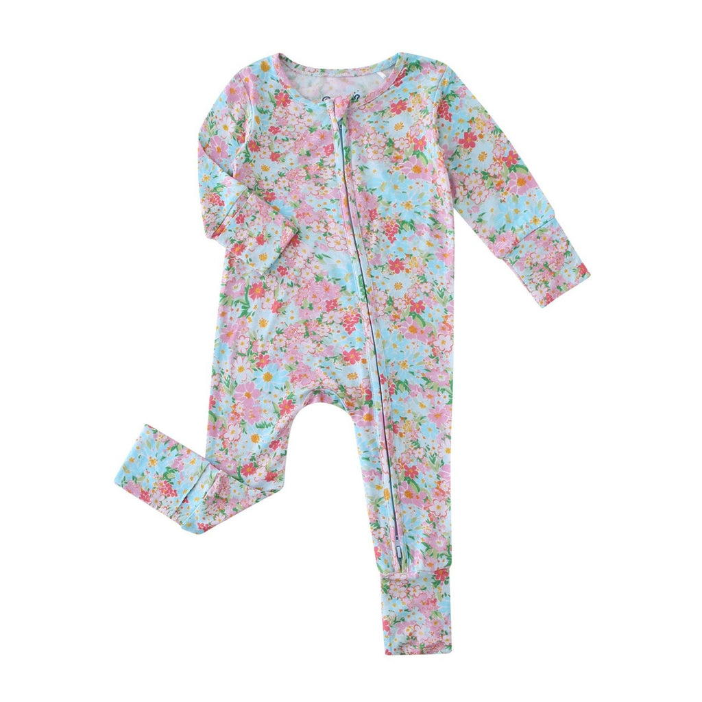 PoshTOT Spring Floral Bamboo Baby Convertible Zippy Romper: 6-9M