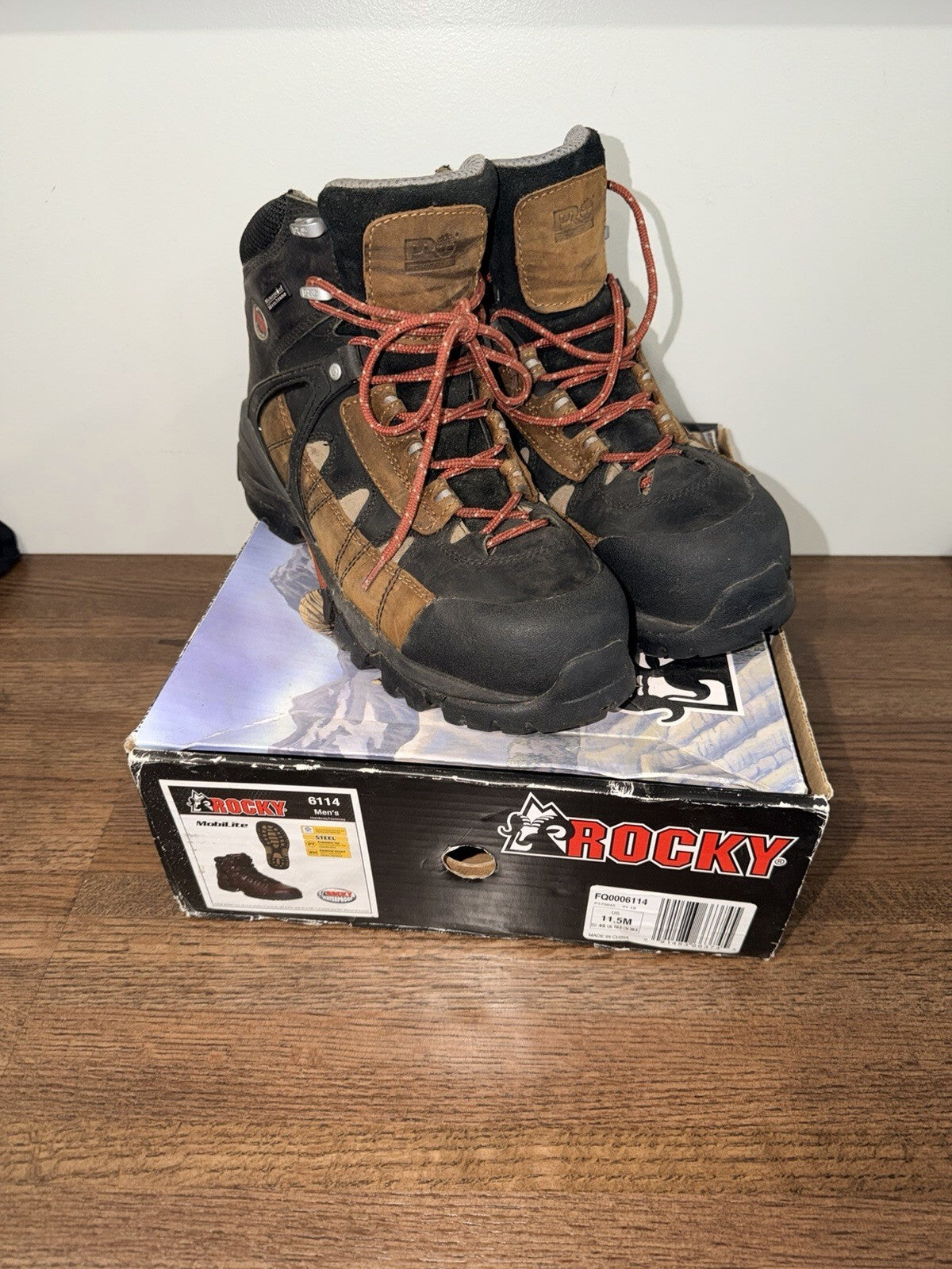 Rocky Mobilite 6114 Men’s 11.5M Waterproof Steel Toe Work Boots Brown Used