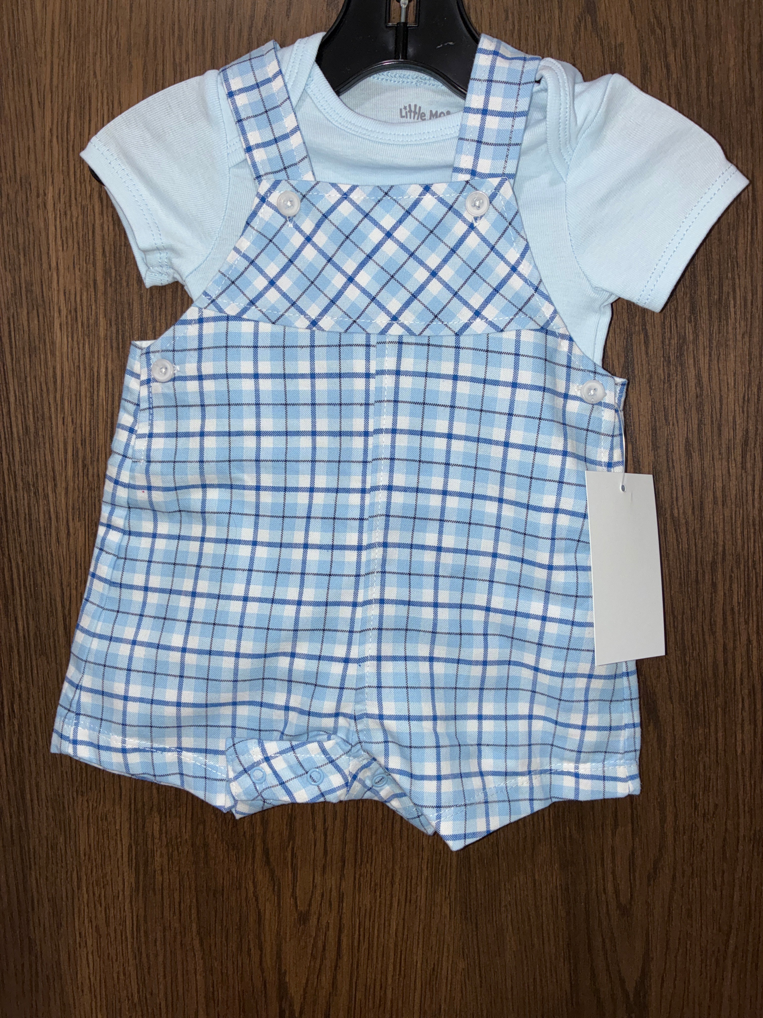 Boys Little Me Gingham Overalls Set Size 3 Months