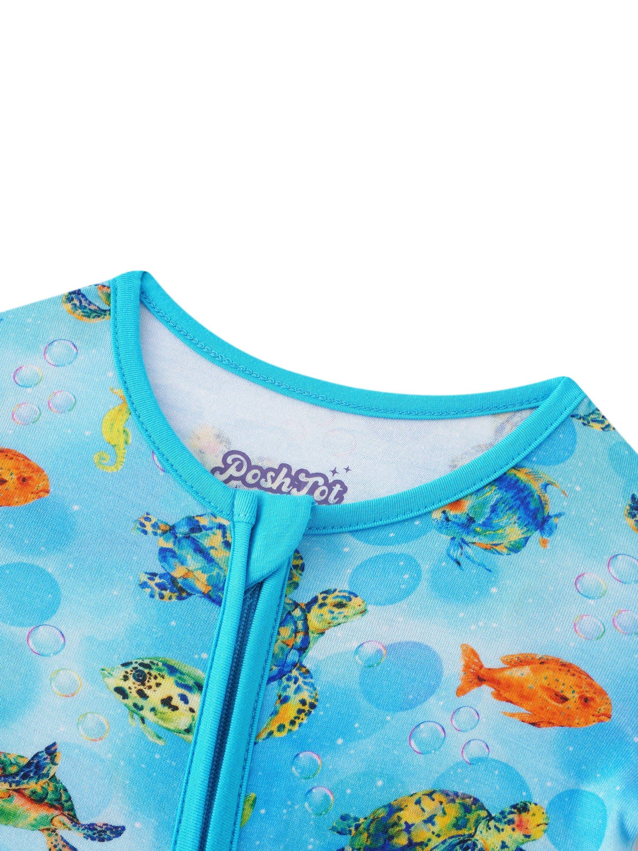 PoshTOT Sea Turtle Bamboo Baby Convertible Zippy Romper: 18-24M