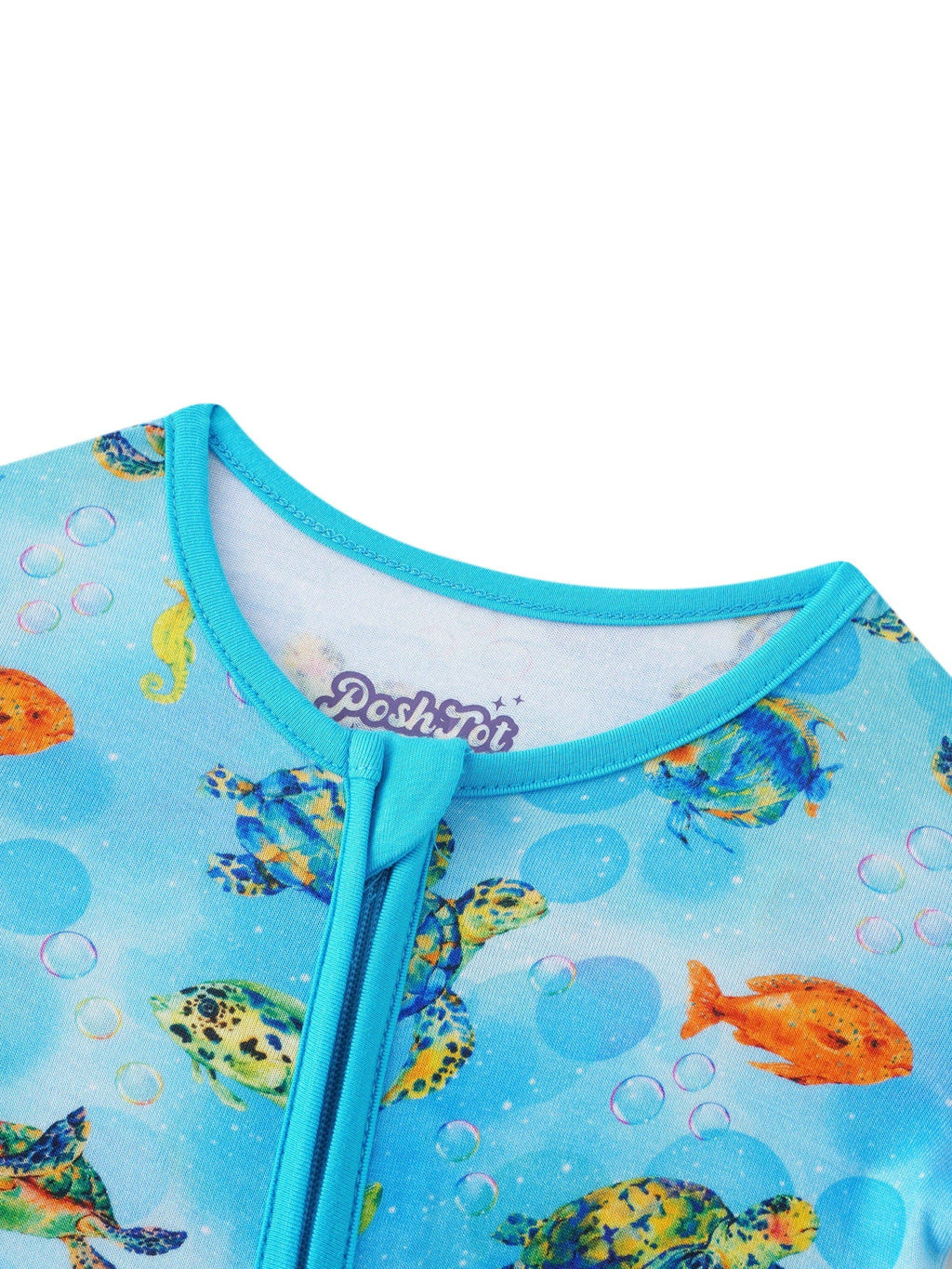 PoshTOT Sea Turtle Bamboo Baby Convertible Zippy Romper: 0-3M