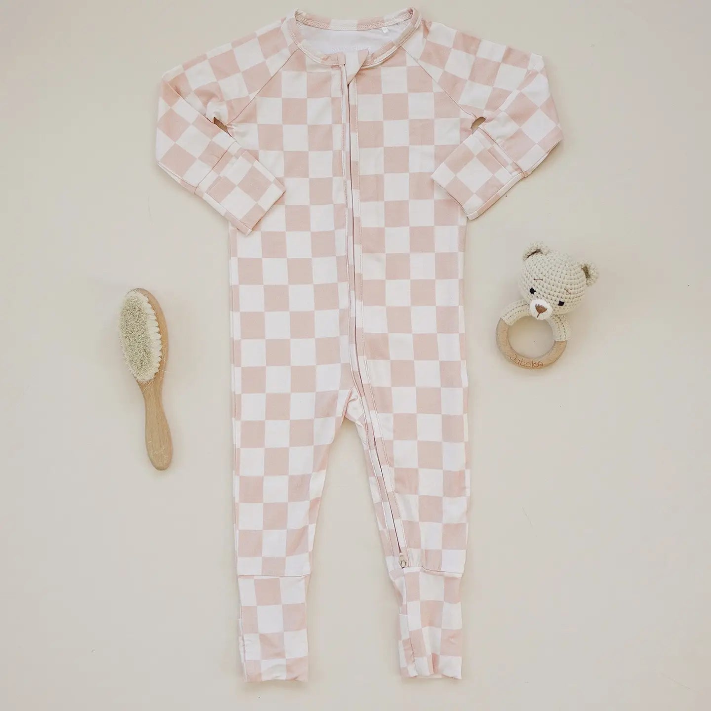 Ava+Oliver Bamboo Blush Checkers Convertible Zippy Romper 18-24mos NWT