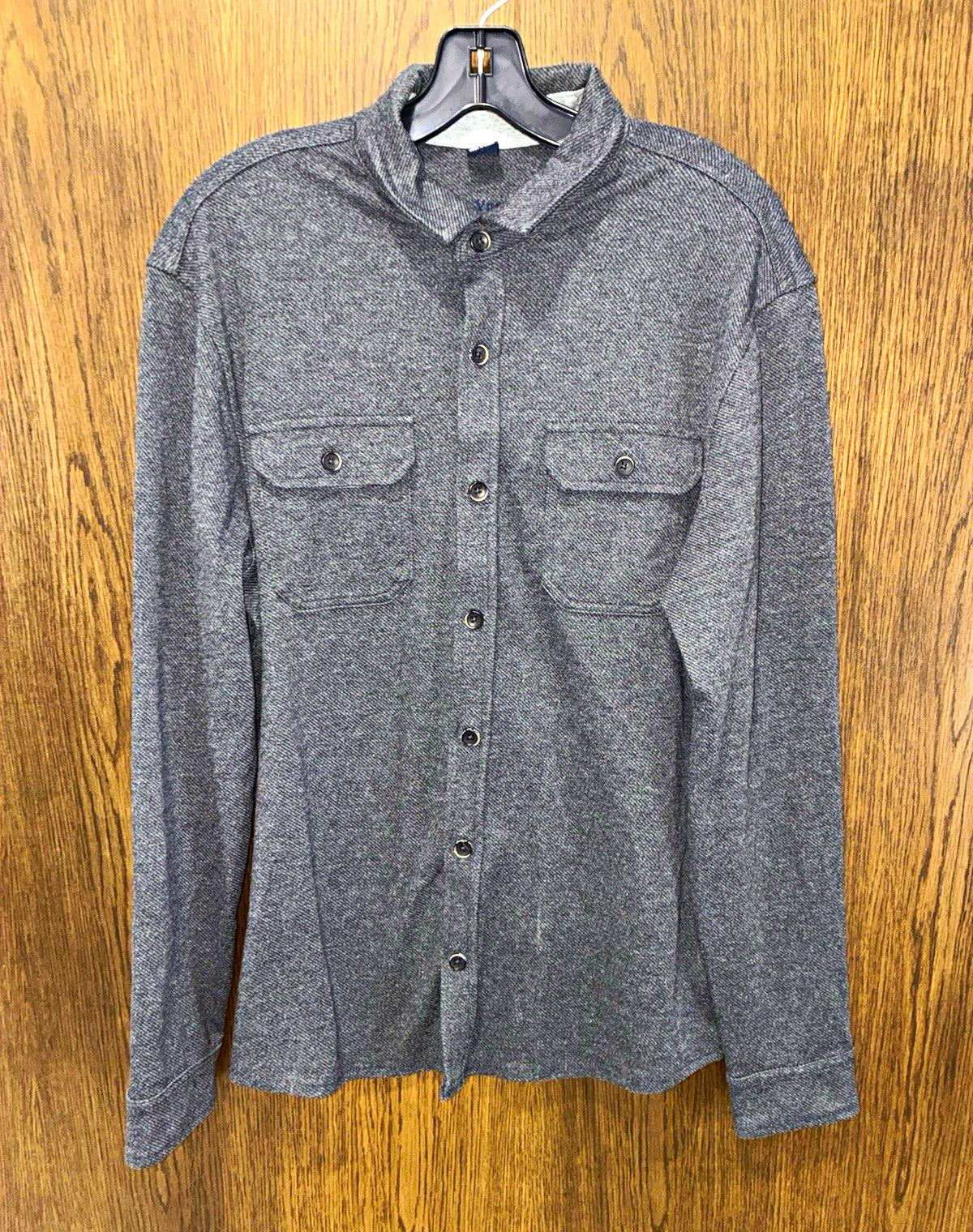 Tailor Vintage Men’s Gray Solid Knit Button-Up Shirt Long Sleeve Point Collar
