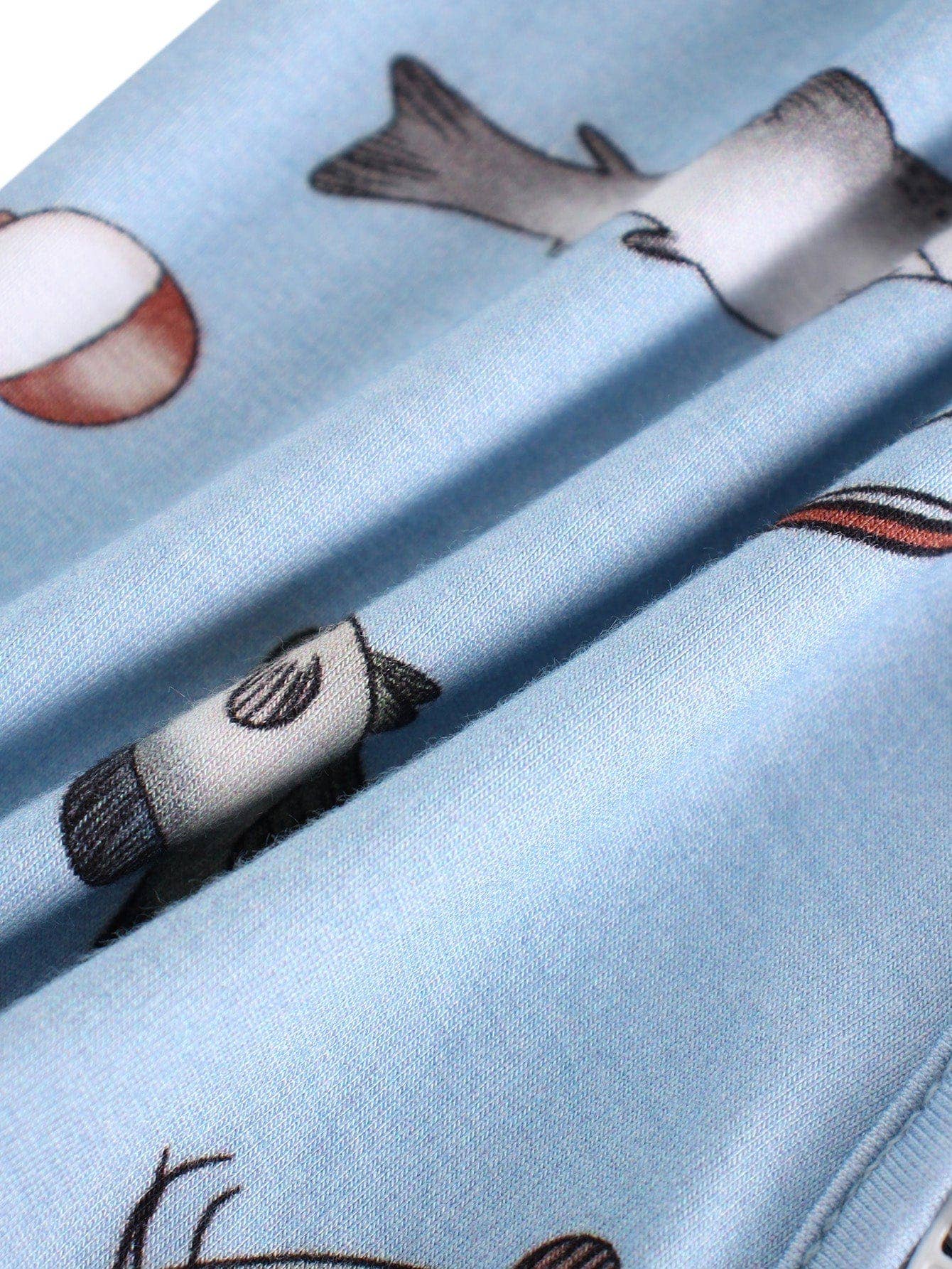 PoshTOT Blue Fish Bamboo Baby Convertible Zippy Romper: 6-9M