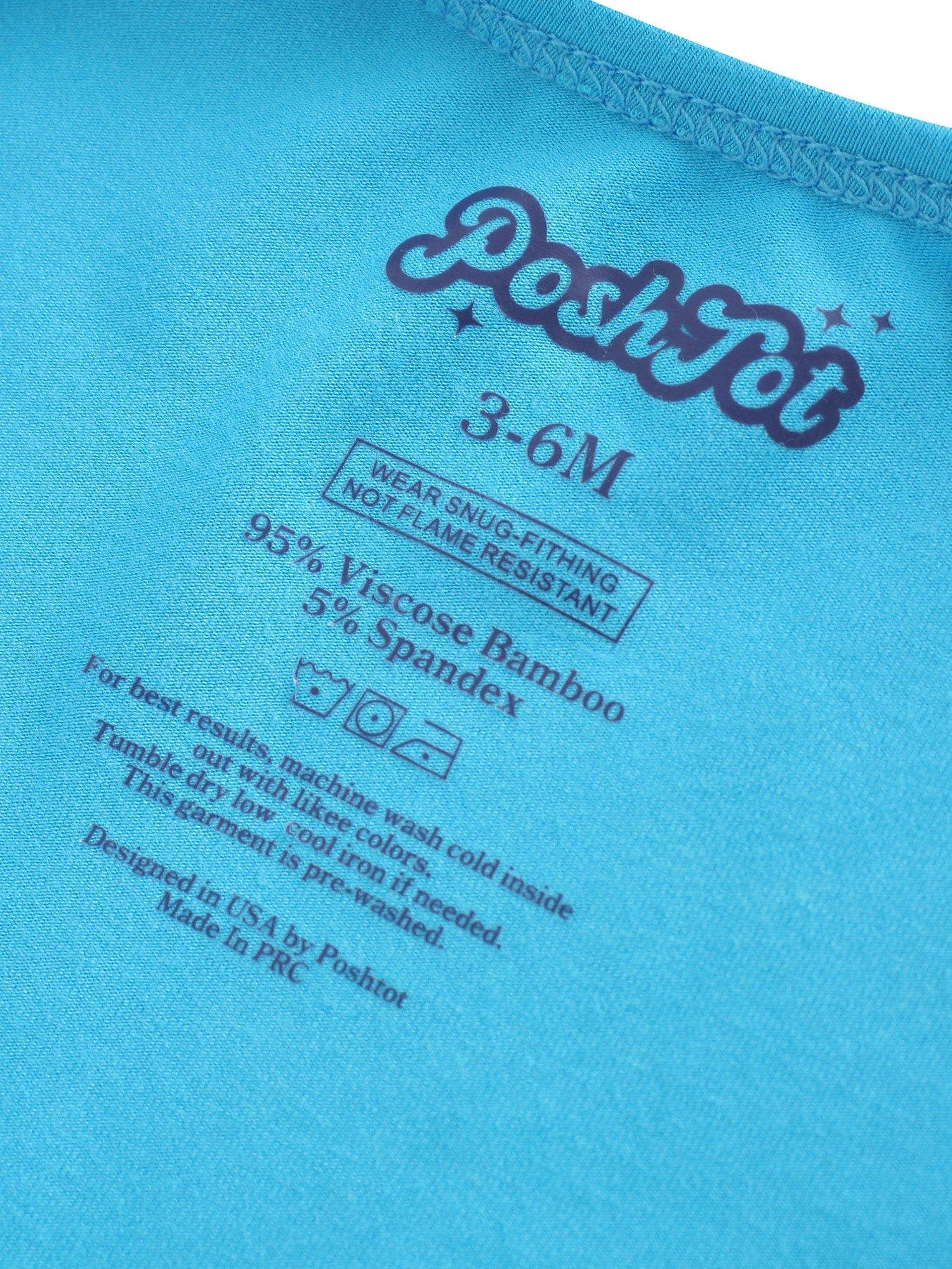 PoshTOT Blue Bamboo Baby Convertible Zippy Romper: 3-6M