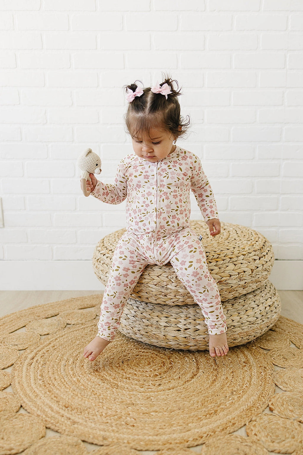Ava+Oliver Bamboo Blush Blooms Ribbed Convertible Zippy Romper 6-12mos NWT