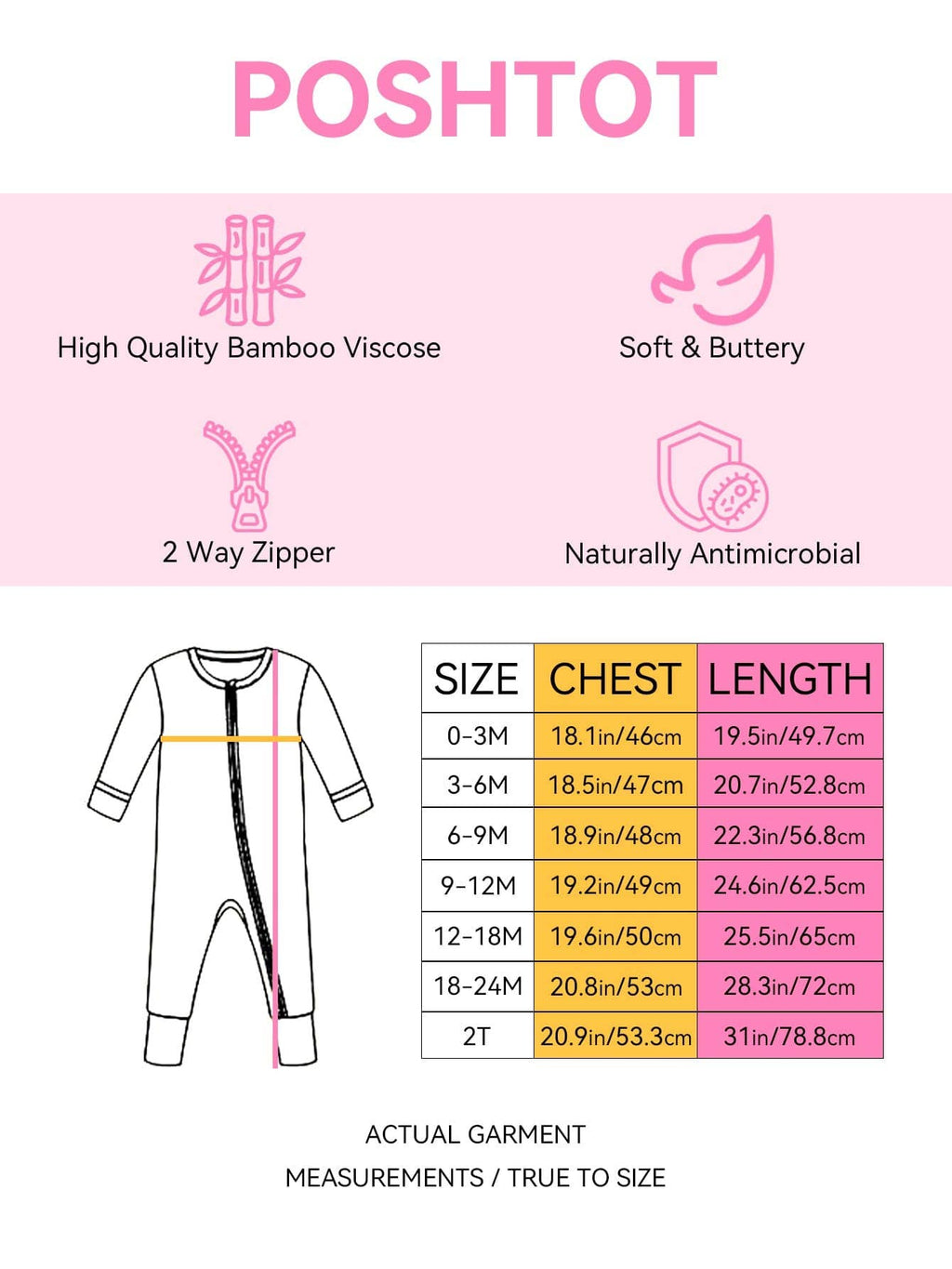PoshTOT Chrysanthemum Bamboo Baby Convertible Zippy Romper: 18-24M