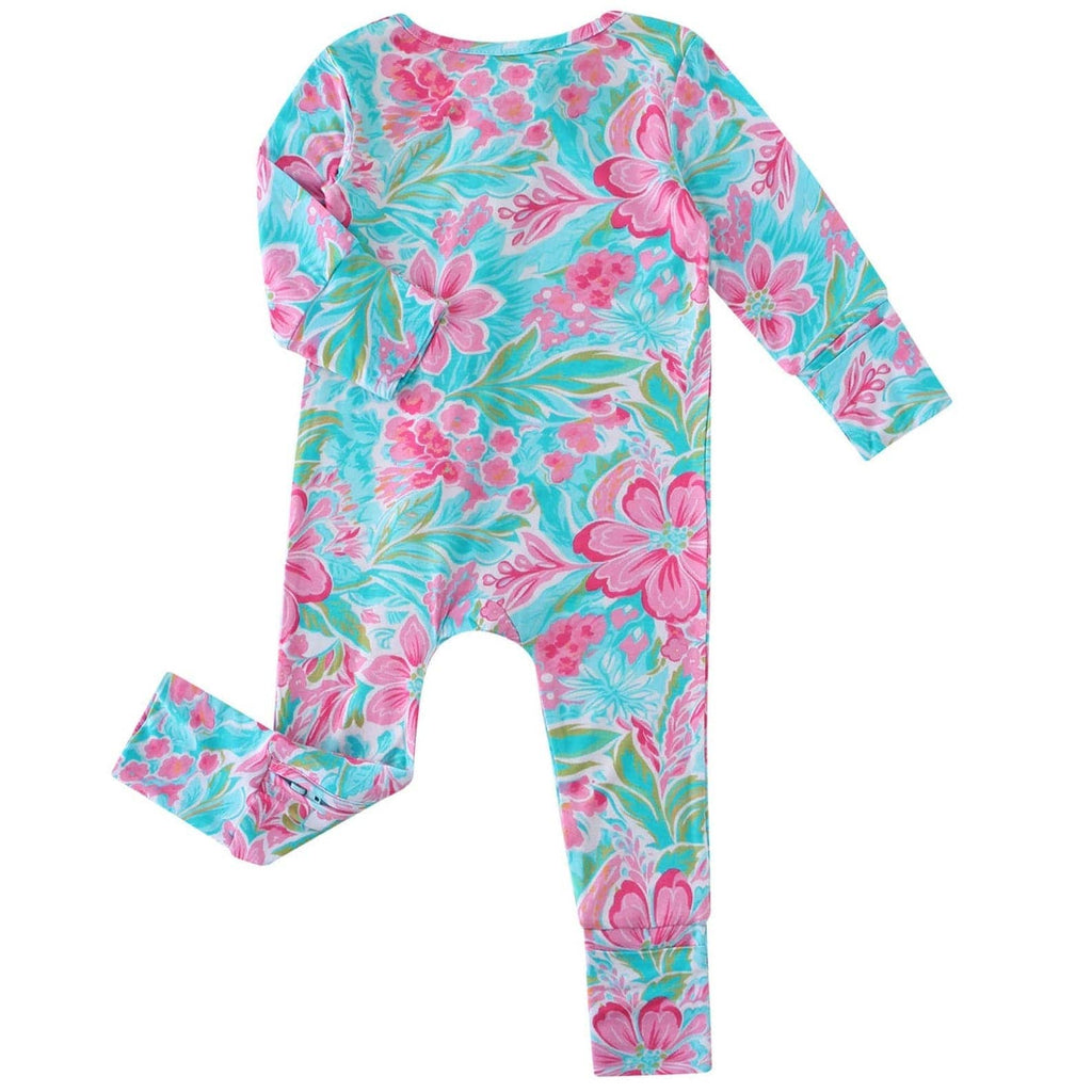 PoshTOT Summer Floral Bamboo Baby Convertible Zippy Romper: 12-18M