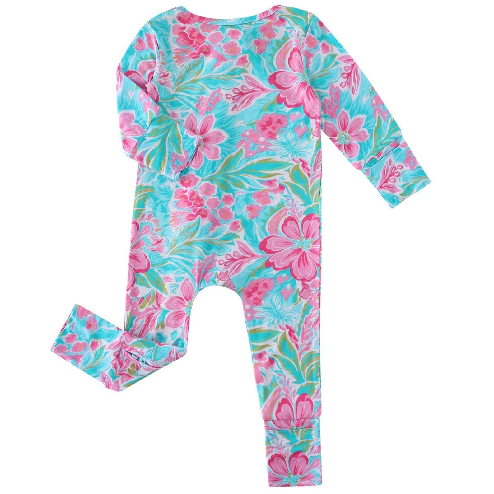 PoshTOT Summer Floral Bamboo Baby Convertible Zippy Romper: 9-12M