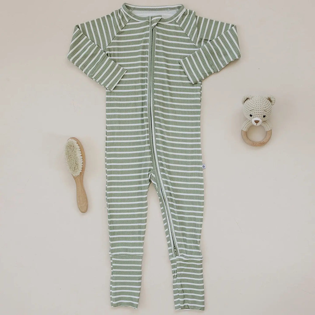 Ava+Oliver Bamboo Olive Striped Ribbed Convertible Zippy Romper 18-24mos NWT