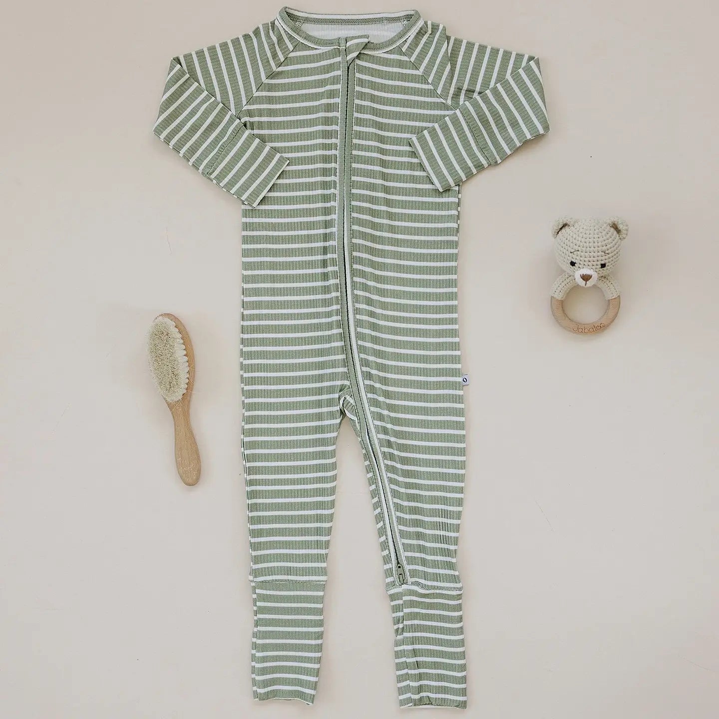 Ava+Oliver Bamboo Olive Striped Ribbed Convertible Zippy Romper 18-24mos NWT