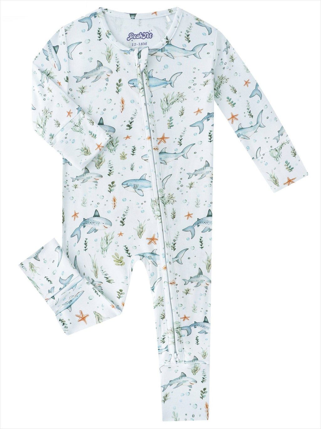 PoshTOT Shark Bamboo Baby Convertible Zippy Romper: 18-24M