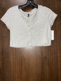 Women’s Cropped Button Up V Neck Short Sleeve Size Small