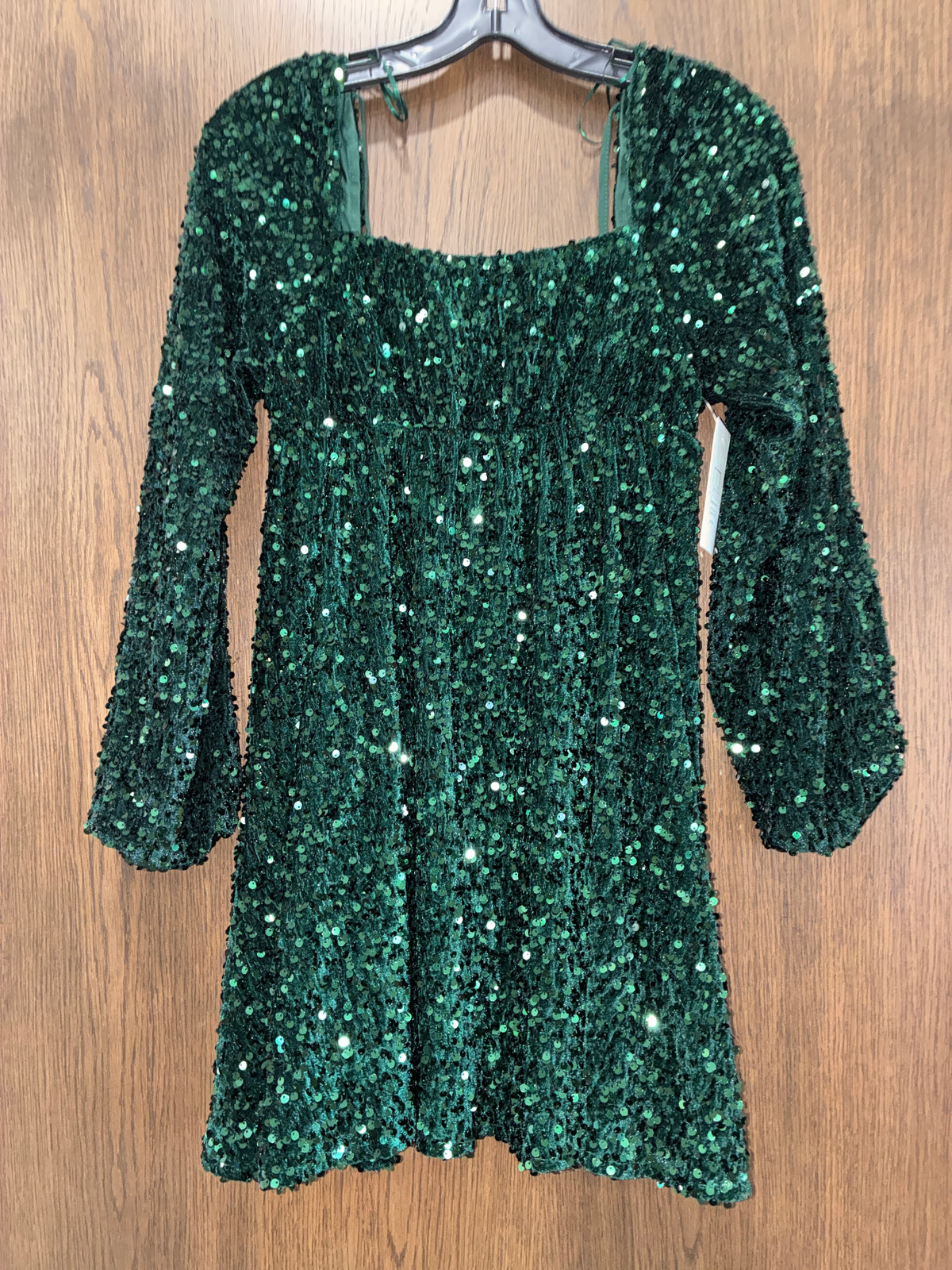 Women’s Altar’d State Emerald Green Sequin Puff Sleeve Mini Dress Size XS
