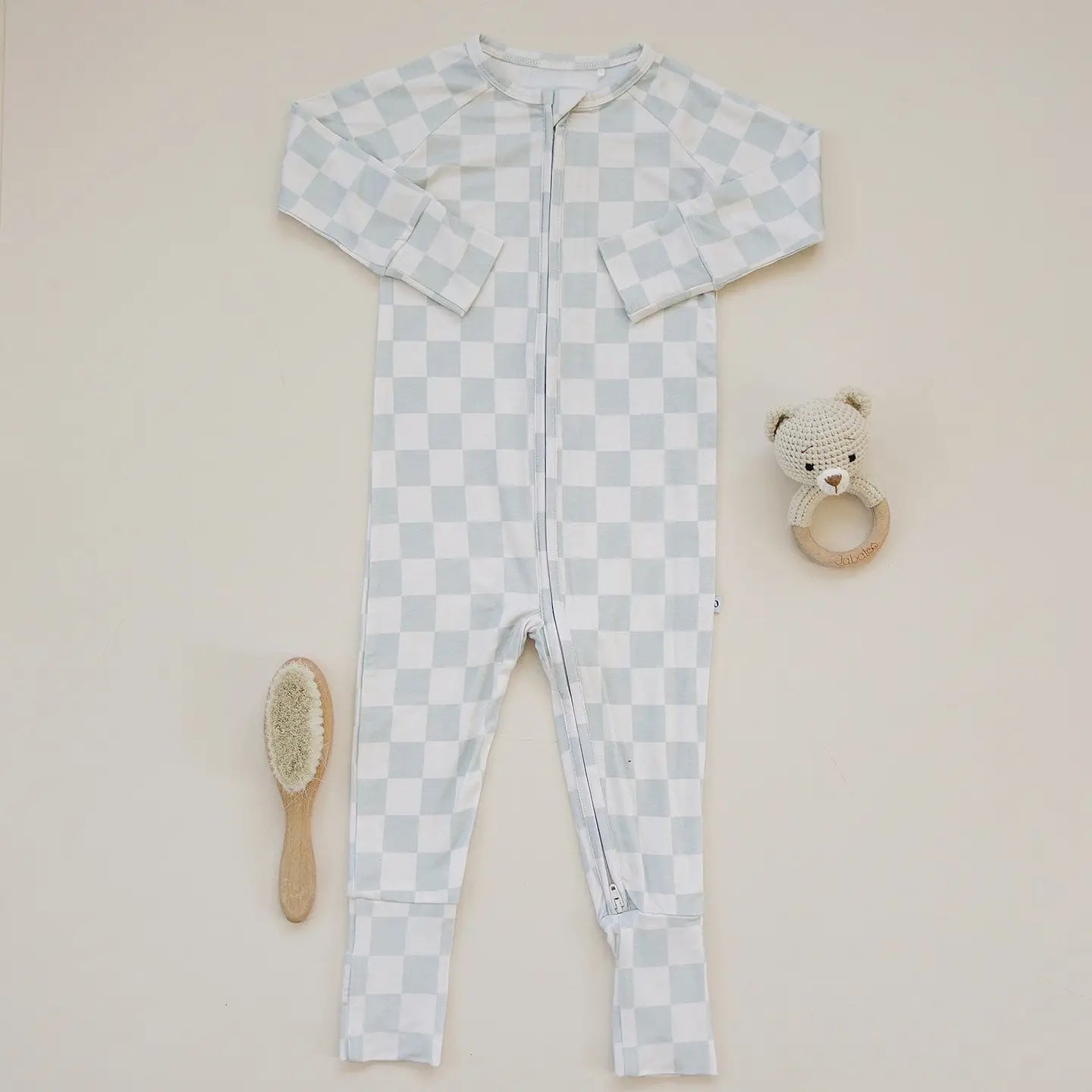 Ava+Oliver Bamboo Ocean Checkers Convertible Zippy Romper 12-18mos NWT