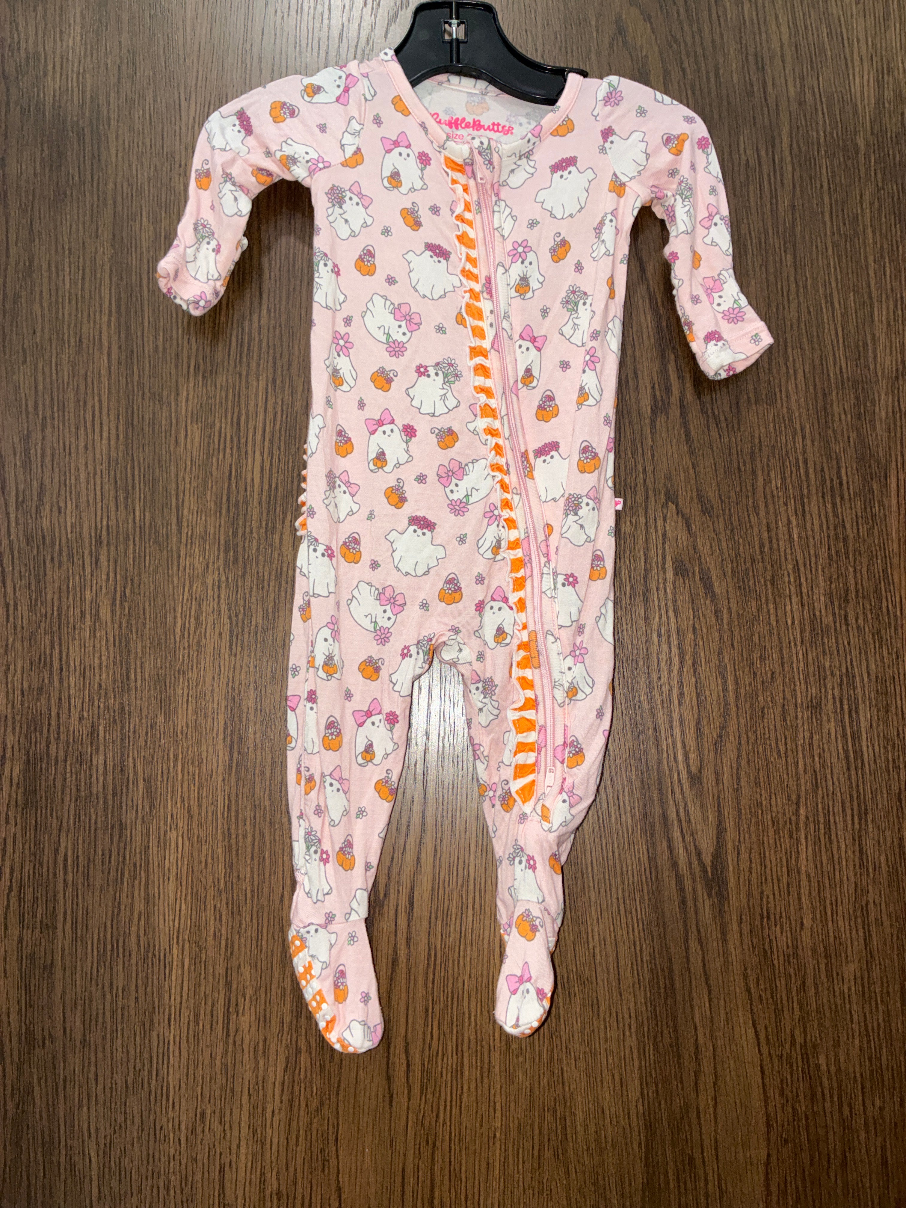 Girls Rufflebutts Floral Ghosts Footie Pajamas Size 0-3 Months