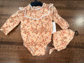Nicole Miller Girls Floral Bubble Romper  & Bonnet 6-9 Months