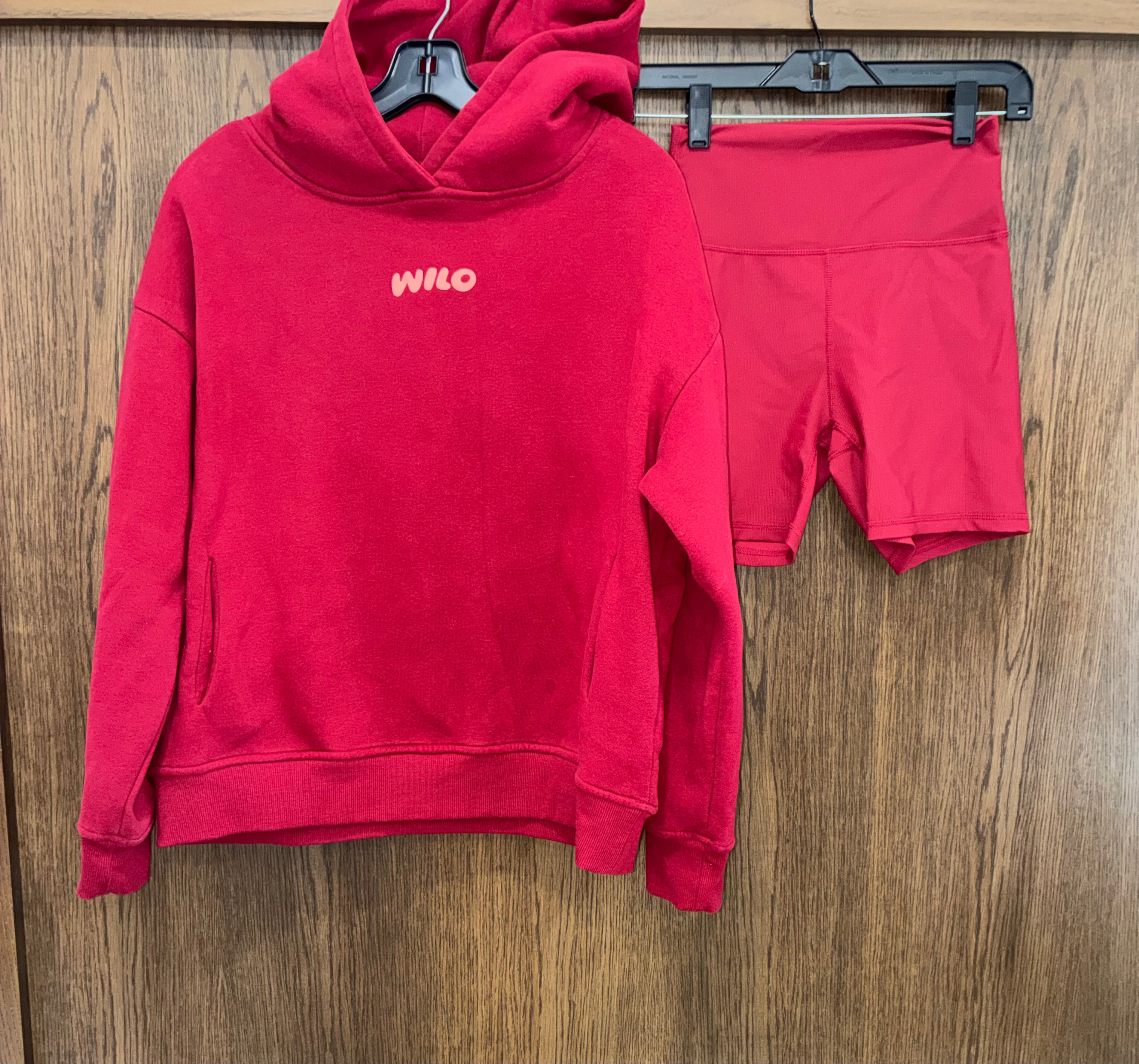 WILO The Label Wellness Club Hoodie & Biker Shorts Set Burgundy Women’s Small