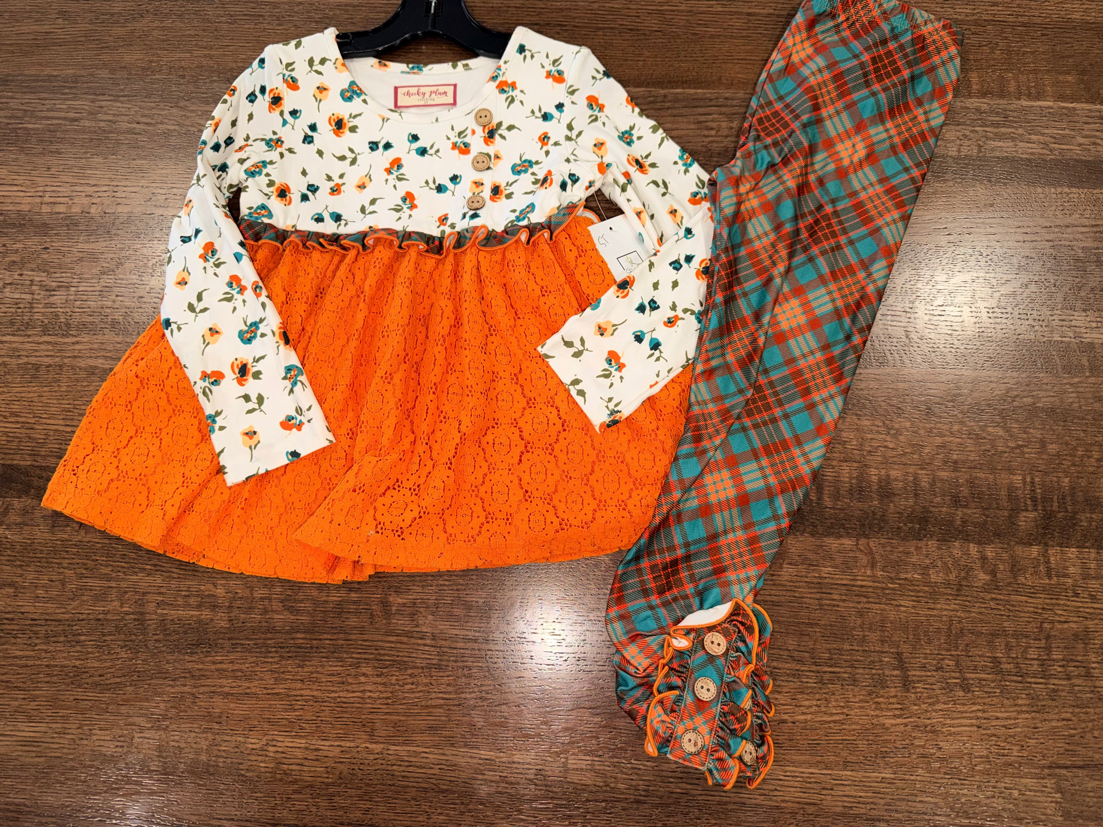 Cheeky Plum Cora Harvest Bloom Tunic Dress & Matching Leggings Set Size 4T