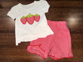 Strawberry Appliqué Top & Ruffle Seersucker Shorts Size 12-18 Months