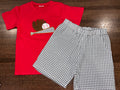 Baseball  Appliqué T-Shirt & Gingham Plaid Shorts  New 3/4 3T 4T