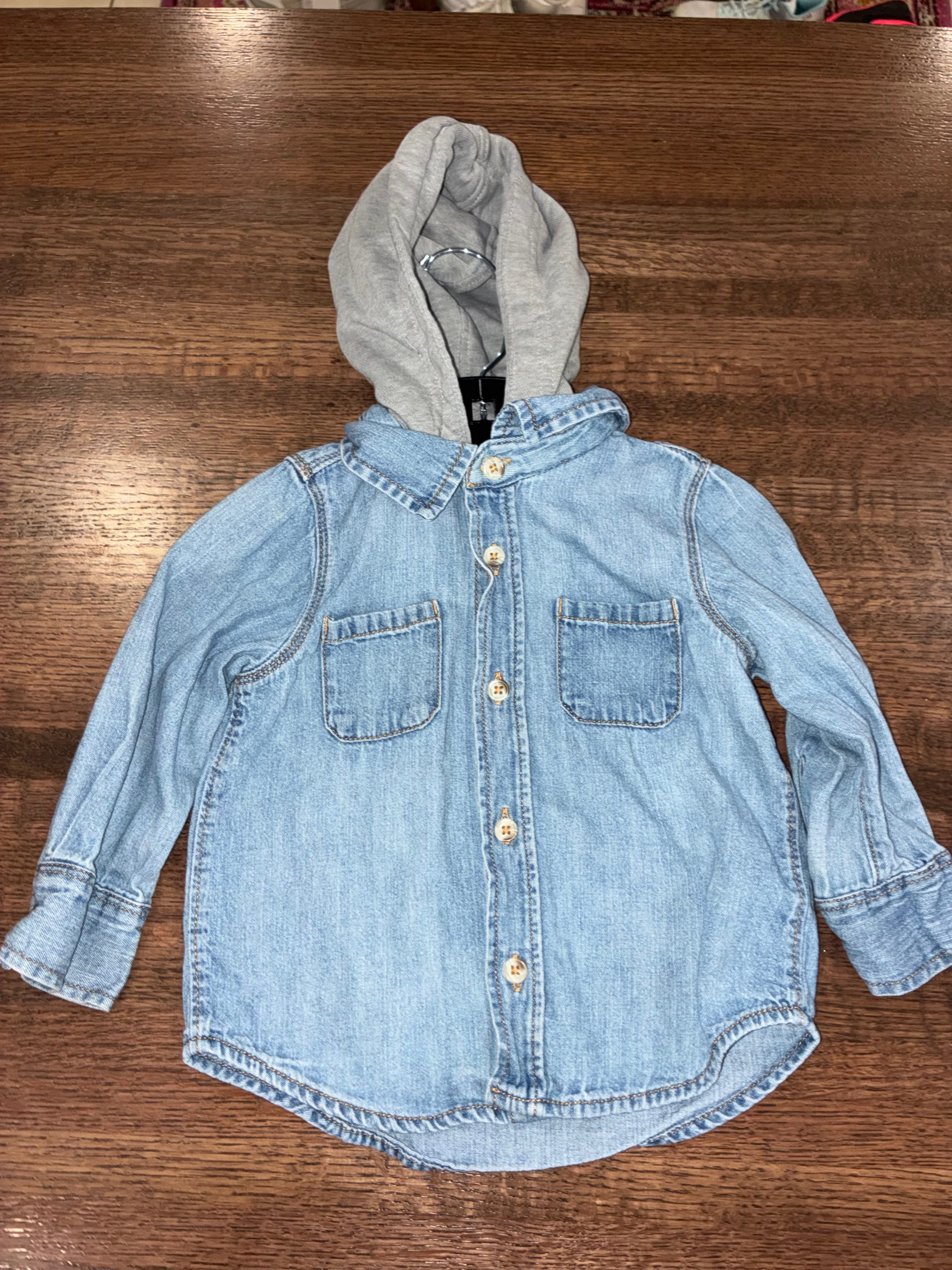 Old Navy Boys Hooded Long Sleeve Button Up Denim Shirt 18-24 Months