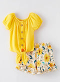Girly Max NWT GIRLS SPRING AND SUMMER YELLOW COTTON TOP FLORAL PRINT SHORTS SET Size 2T