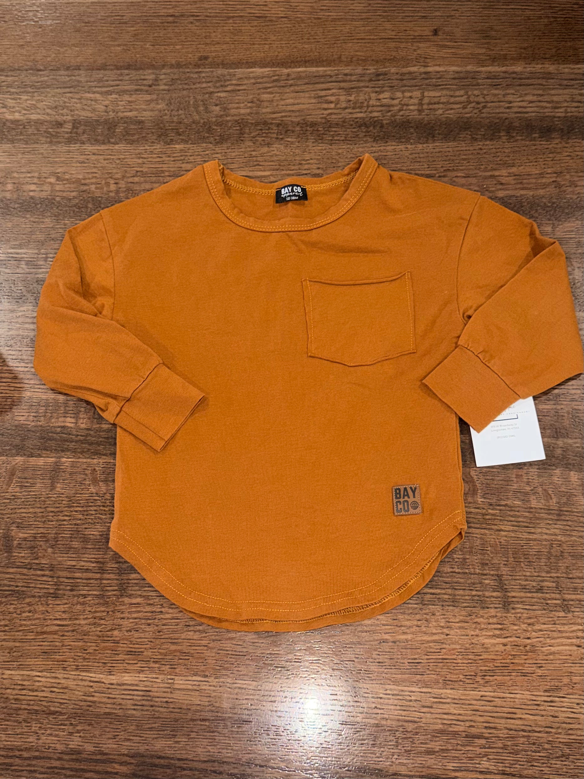 Bay Co Boys Breeze Rust/Brown Long Sleeve Tee T-Shirt Size 12-18 Months