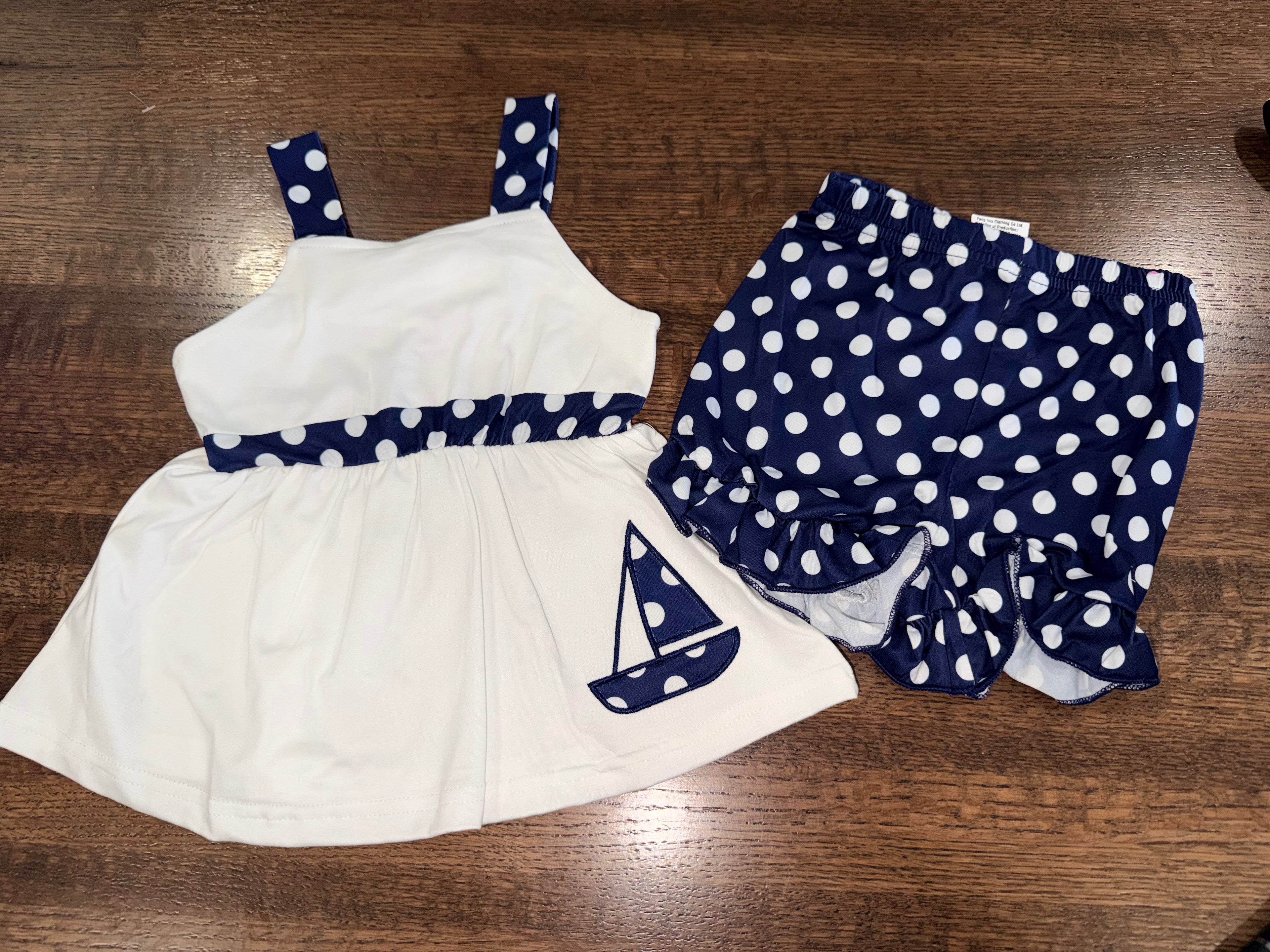 Girls Navy Sailboat Tunic  & Bummies Size 18-24 Months New