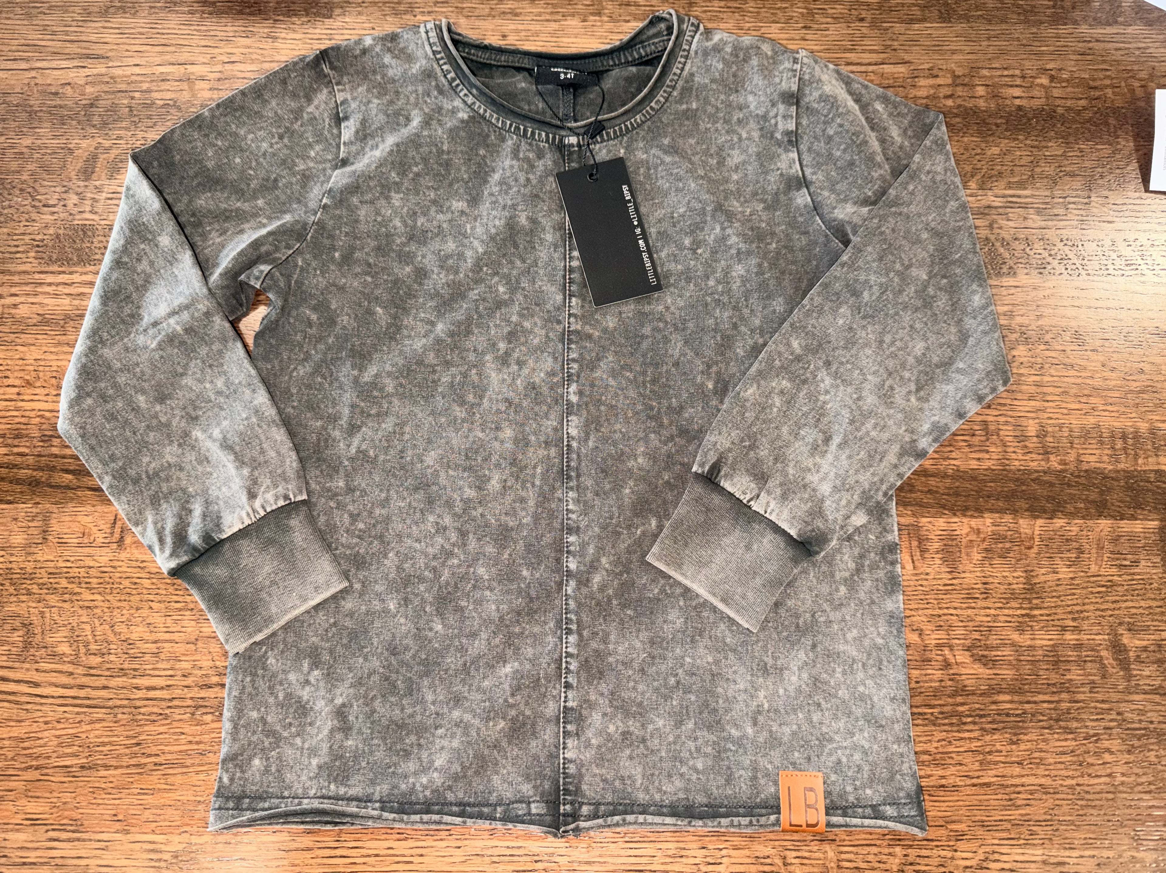 Little Bipsy Long Sleeve Black Acid Wash Elevated Tee T-Shirt Size 12-18 Months NWT