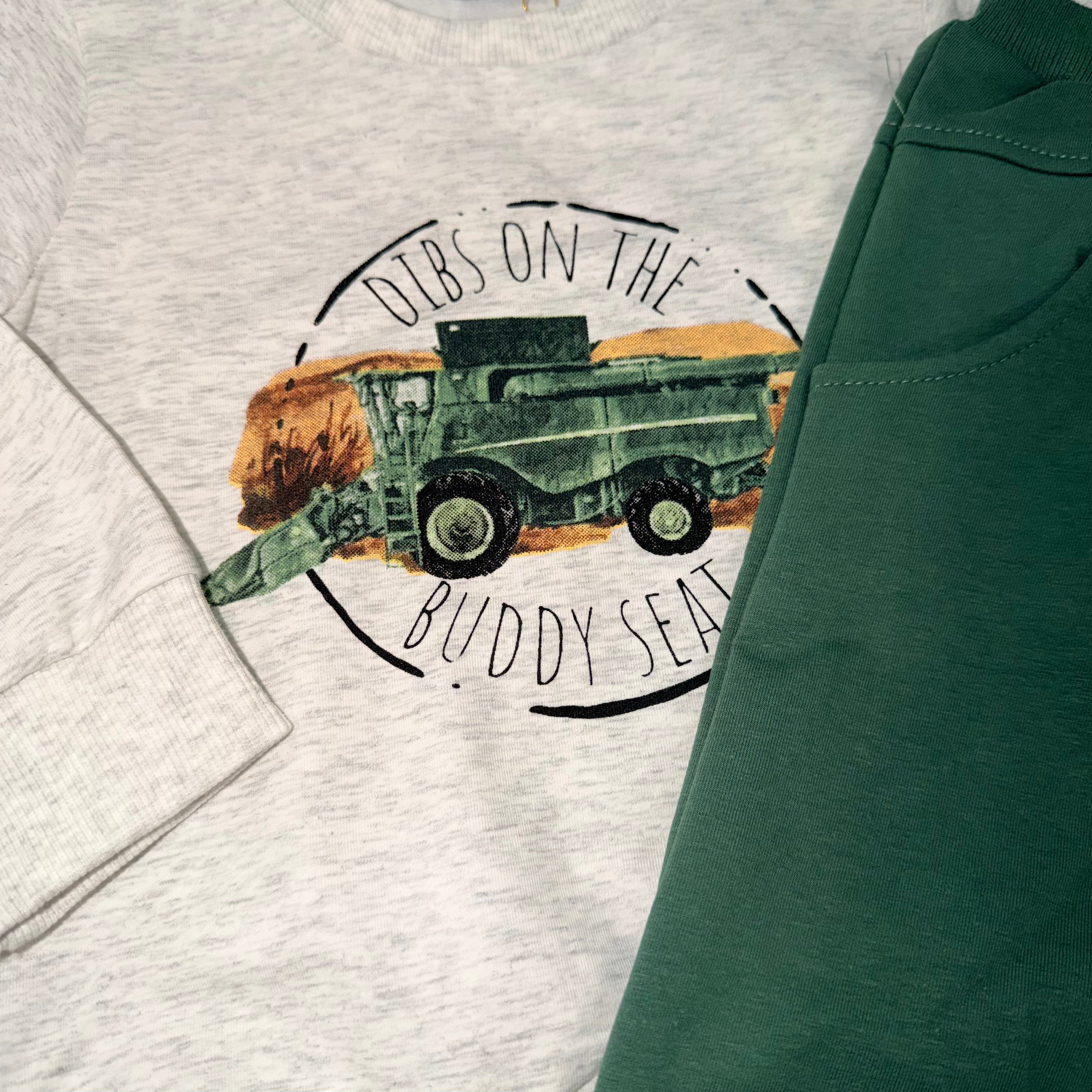 Dibs on the Buddy Seat Boys Tractor Crew & Jogger Set 2pc 18-24 mos NWT