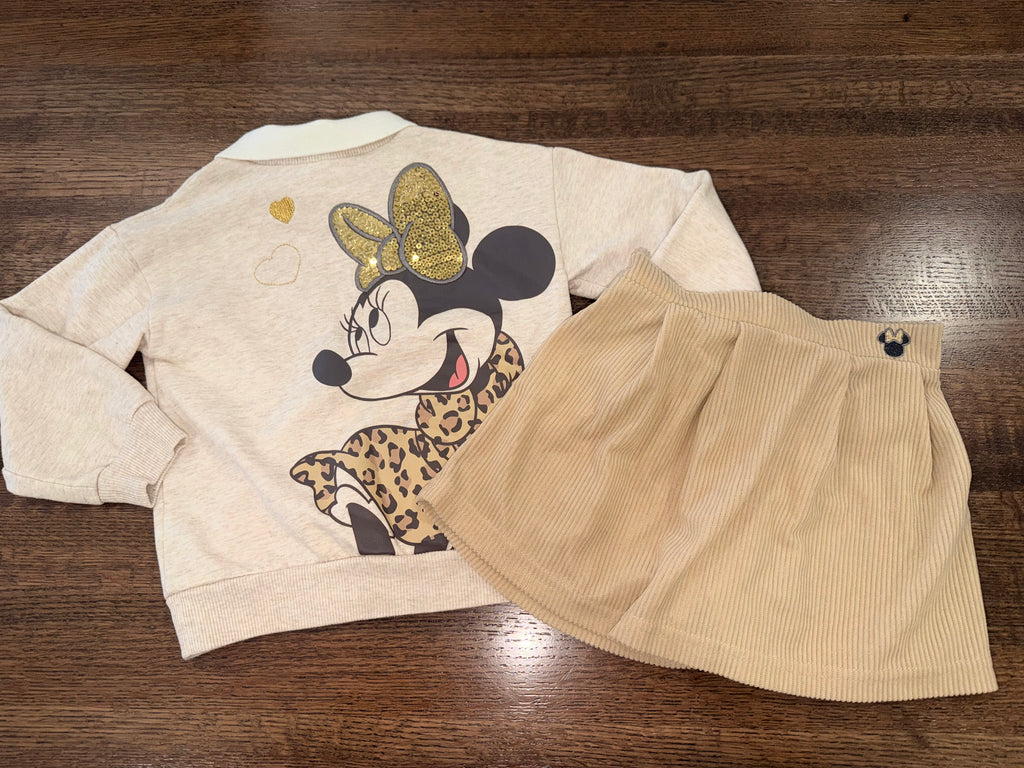 DISNEY Girls Minnie Mouse Long-sleeved Sweatshirt & Corduroy Skirt Size 3T