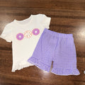 Donut Appliqué Top & Ruffle Seersucker Shorts Size 2/3 2T 3T